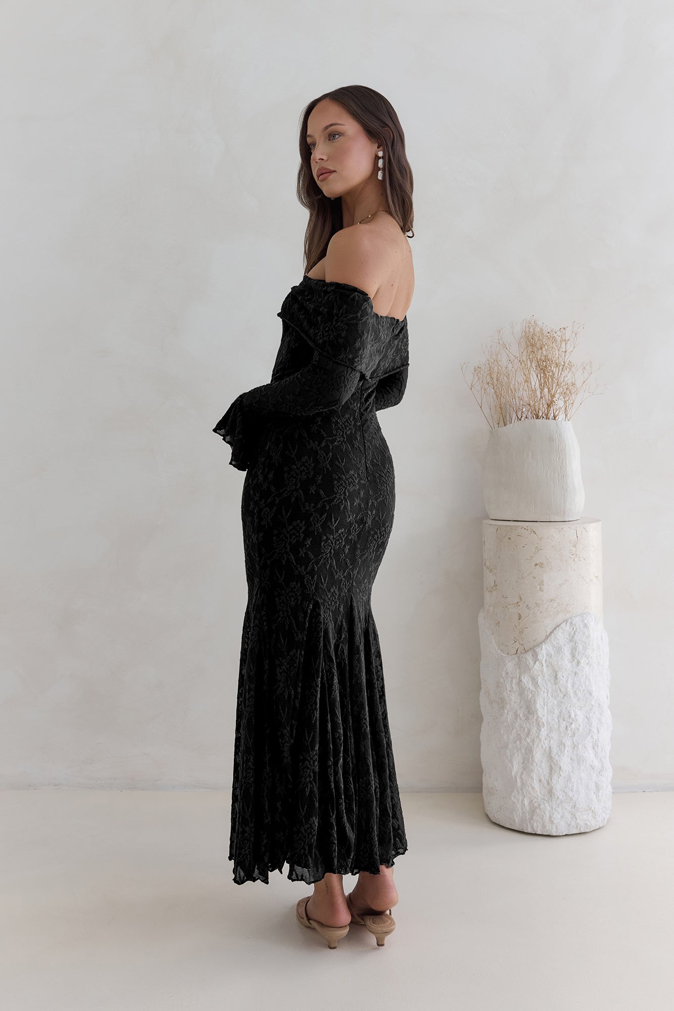 Here For Love Off Shoulder Mesh Maxi Dress Black Size S