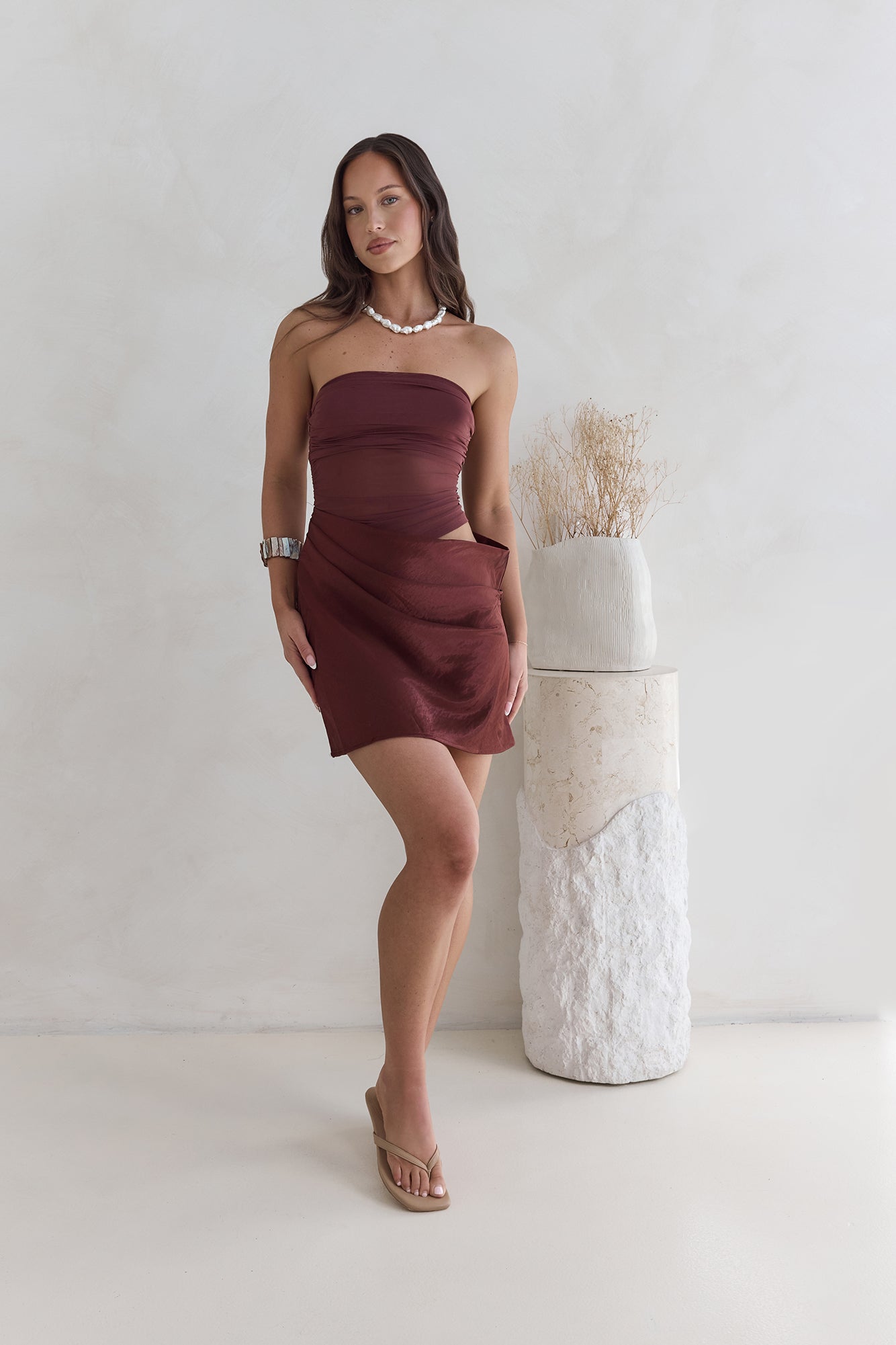 Call Me Darling Strapless Mesh Mini Dress Brown | Fortunate One Call Me Darling Strapless Mesh Mini Dress Brown | Fortunate One