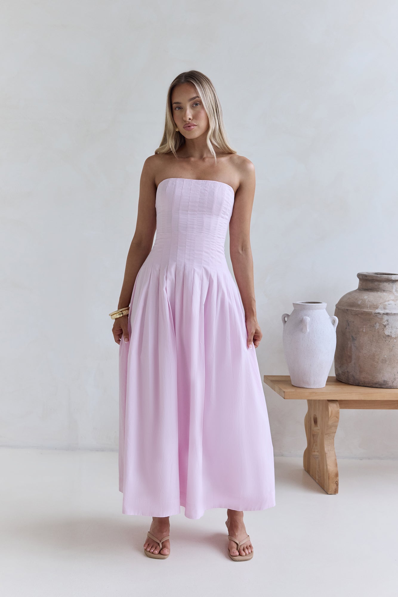 Sunshine Serenity Strapless Midi Dress Pink | Fortunate One Sunshine Serenity Strapless Midi Dress Pink | Fortunate One