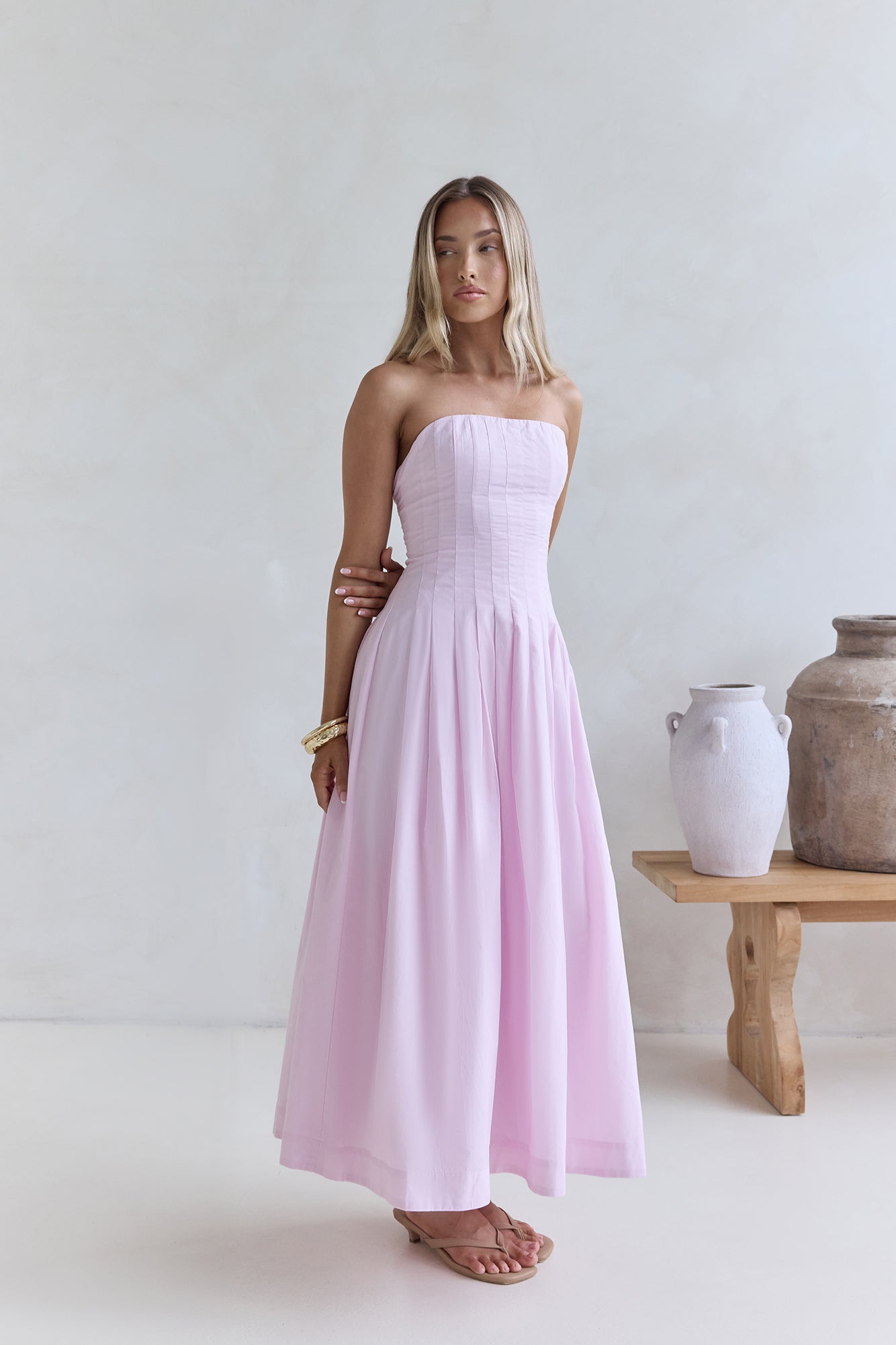 Sunshine Serenity Strapless Midi Dress Pink Sunshine Serenity Strapless Midi Dress Pink