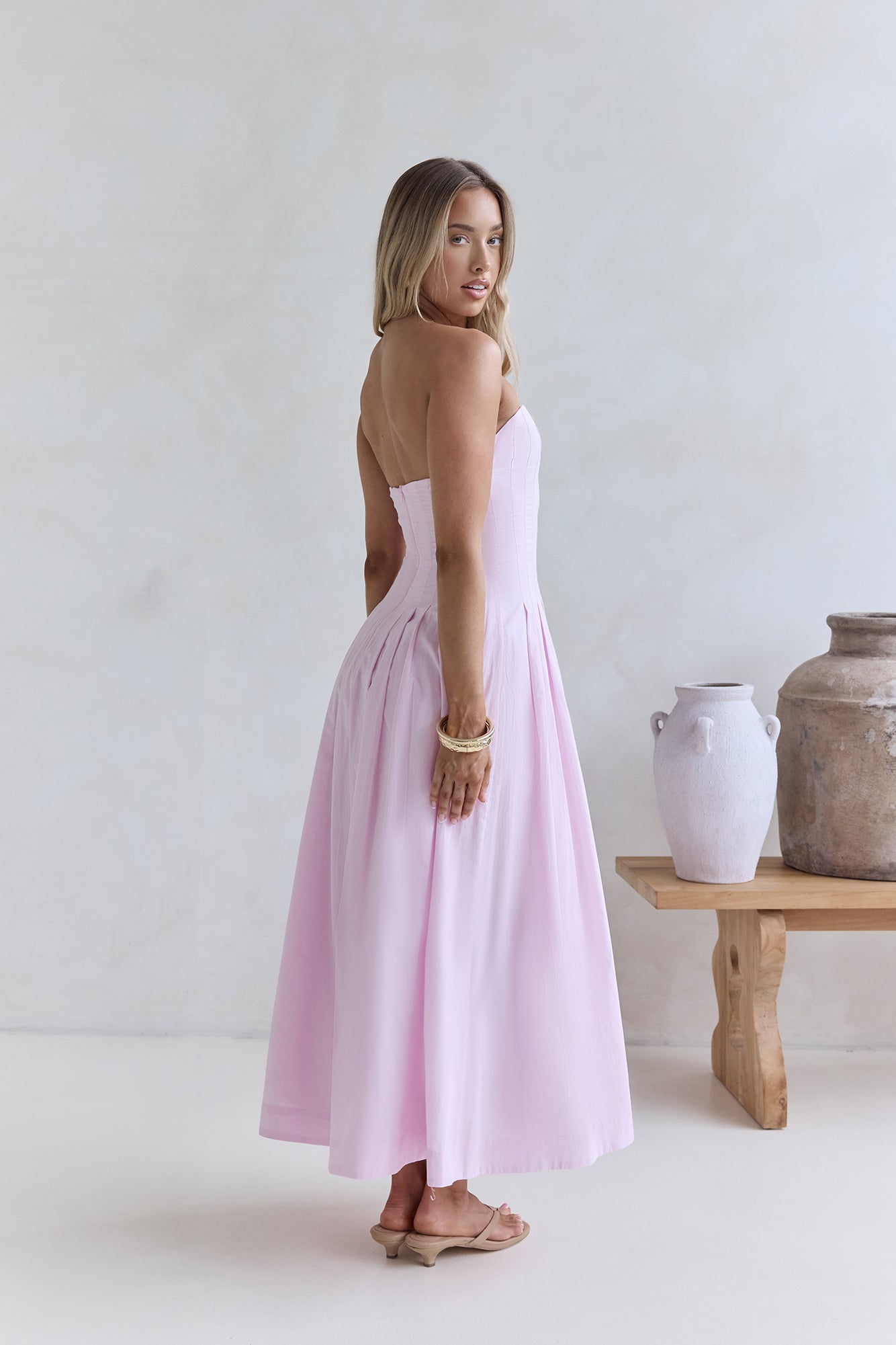 pink strapless midi dress Sunshine Serenity Strapless Midi Dress Pink
