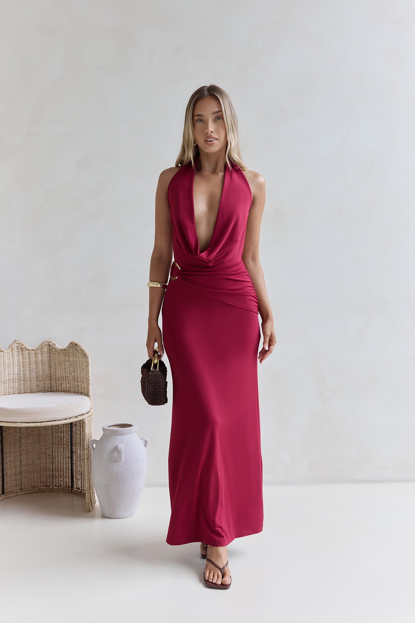 Kiss Journeys Halter Maxi Dress Burgundy | Fortunate One Kiss Journeys Halter Maxi Dress Burgundy | Fortunate One
