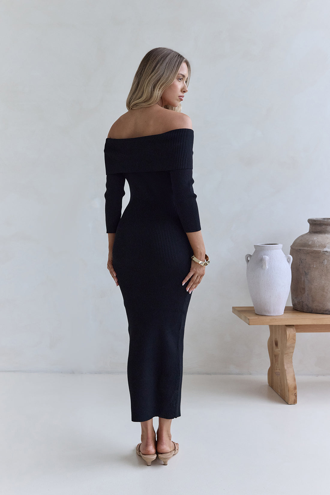 knitted maxi dress black Thats So Fetch | Aaliyah Off Shoulder Knit Maxi Dress | Black