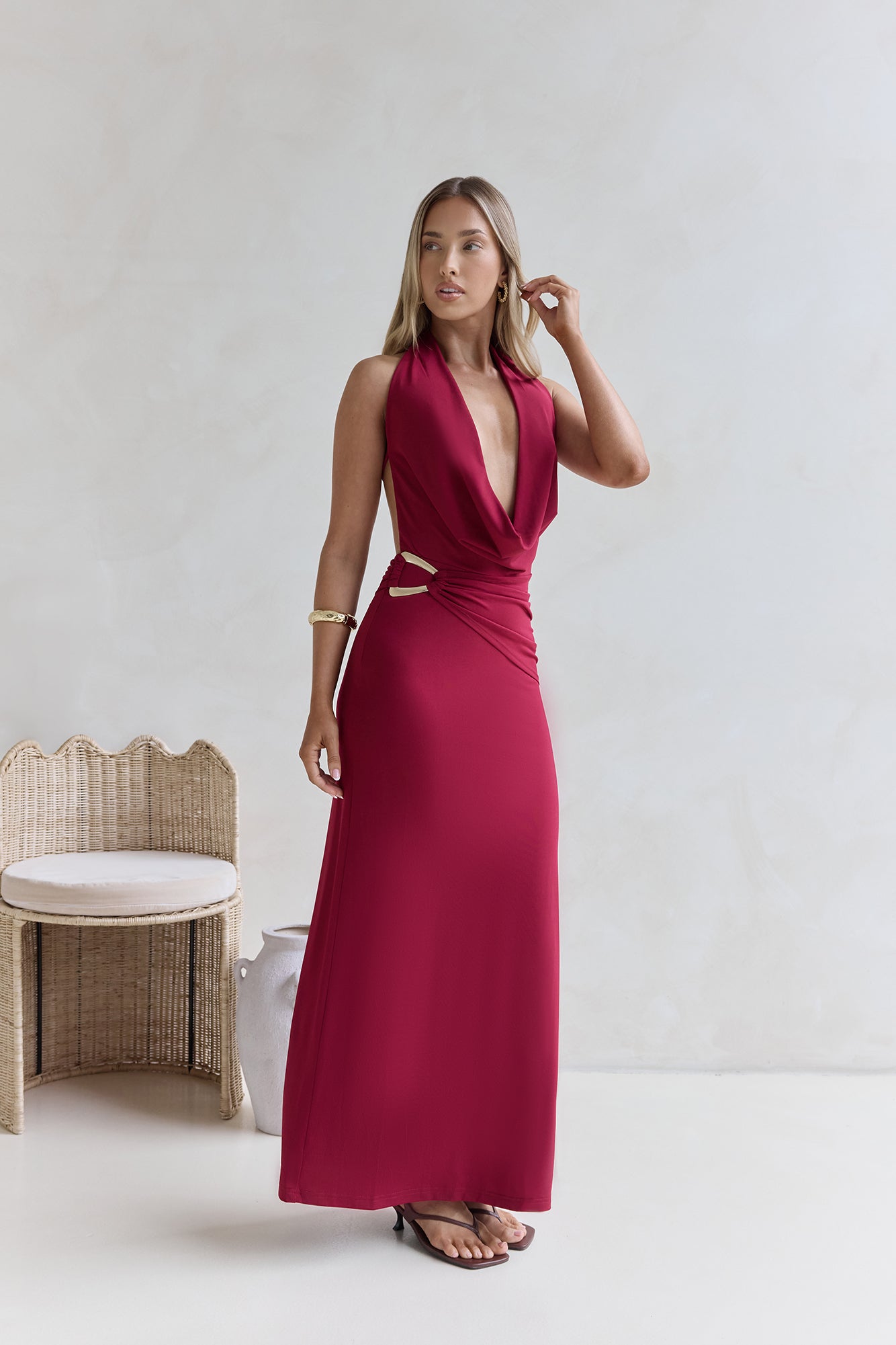 Kiss Journeys Halter Maxi Dress Burgundy | Fortunate One Kiss Journeys Halter Maxi Dress Burgundy | Fortunate One