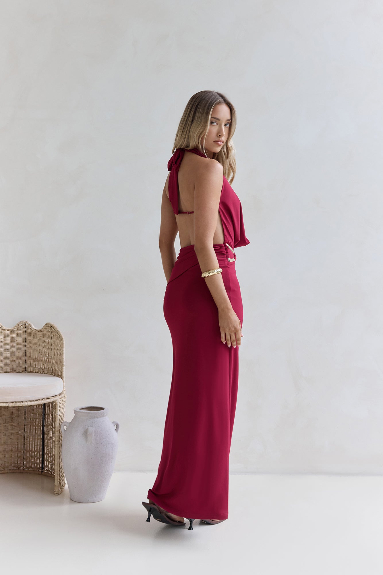 Kiss Journeys Halter Maxi Dress Burgundy Size M Kiss Journeys Halter Maxi Dress Burgundy Size M
