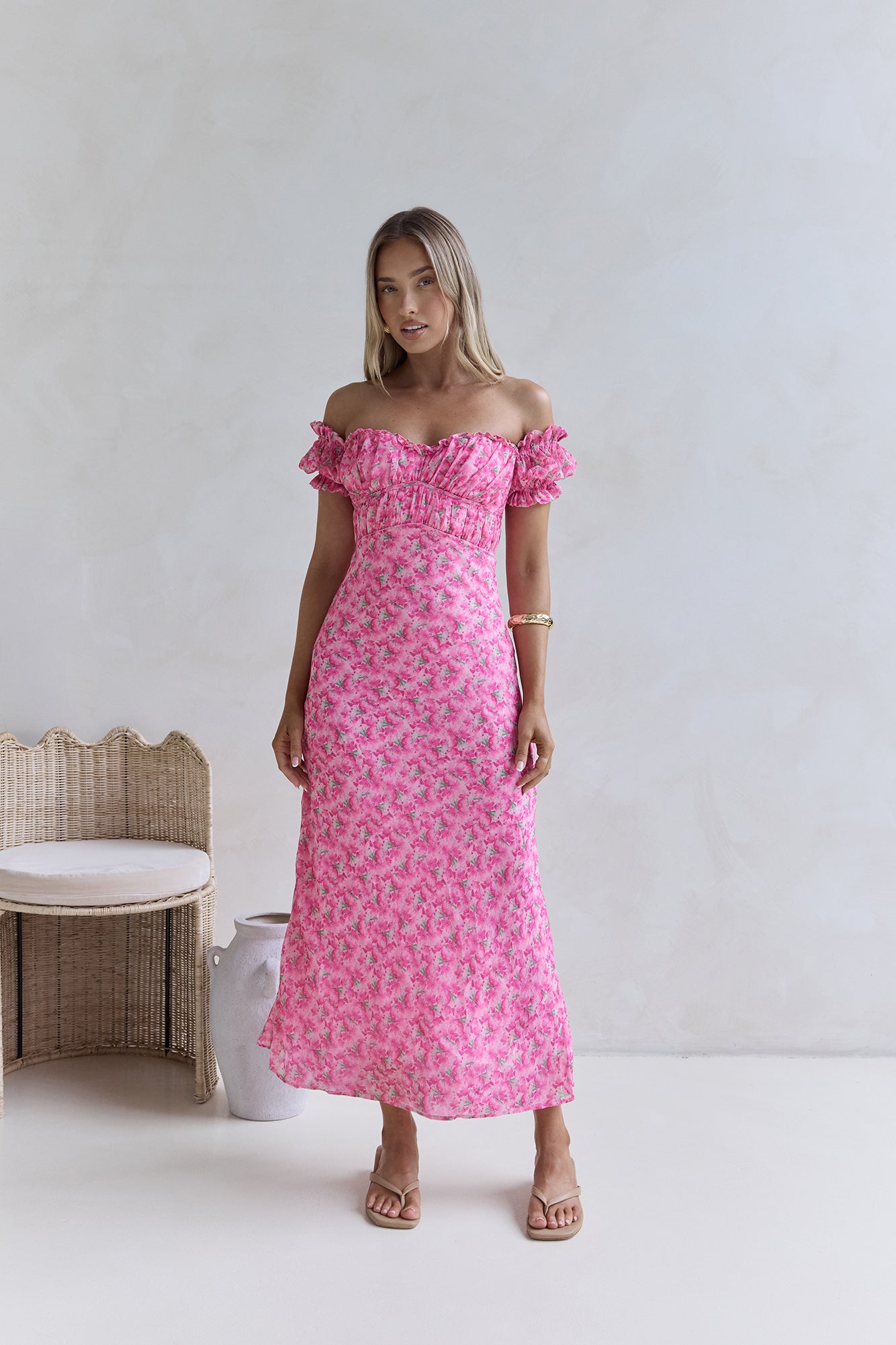 strapless open back dress Rafaela Off The Shoulder Midi Dress with 3D Rose Detail L (12) main image 1