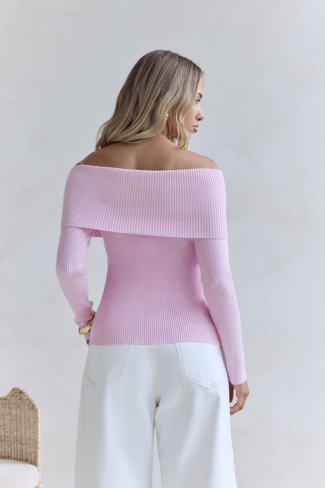 Dreamwave Off Shoulder Knit Top Pink | Fortunate One