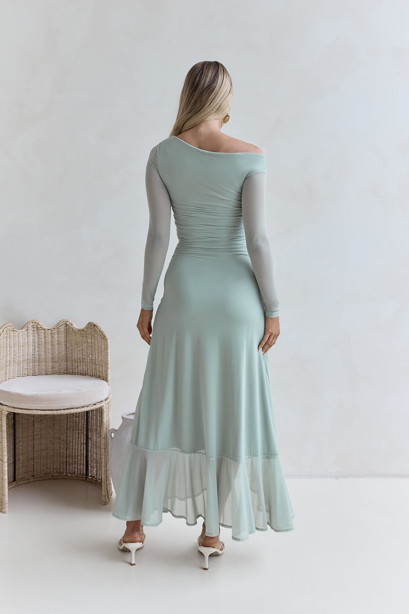 Whispered Secrets Mesh Long Sleeve Maxi Dress Sage | Fortunate One Whispered Secrets Mesh Long Sleeve Maxi Dress Sage | Fortunate One