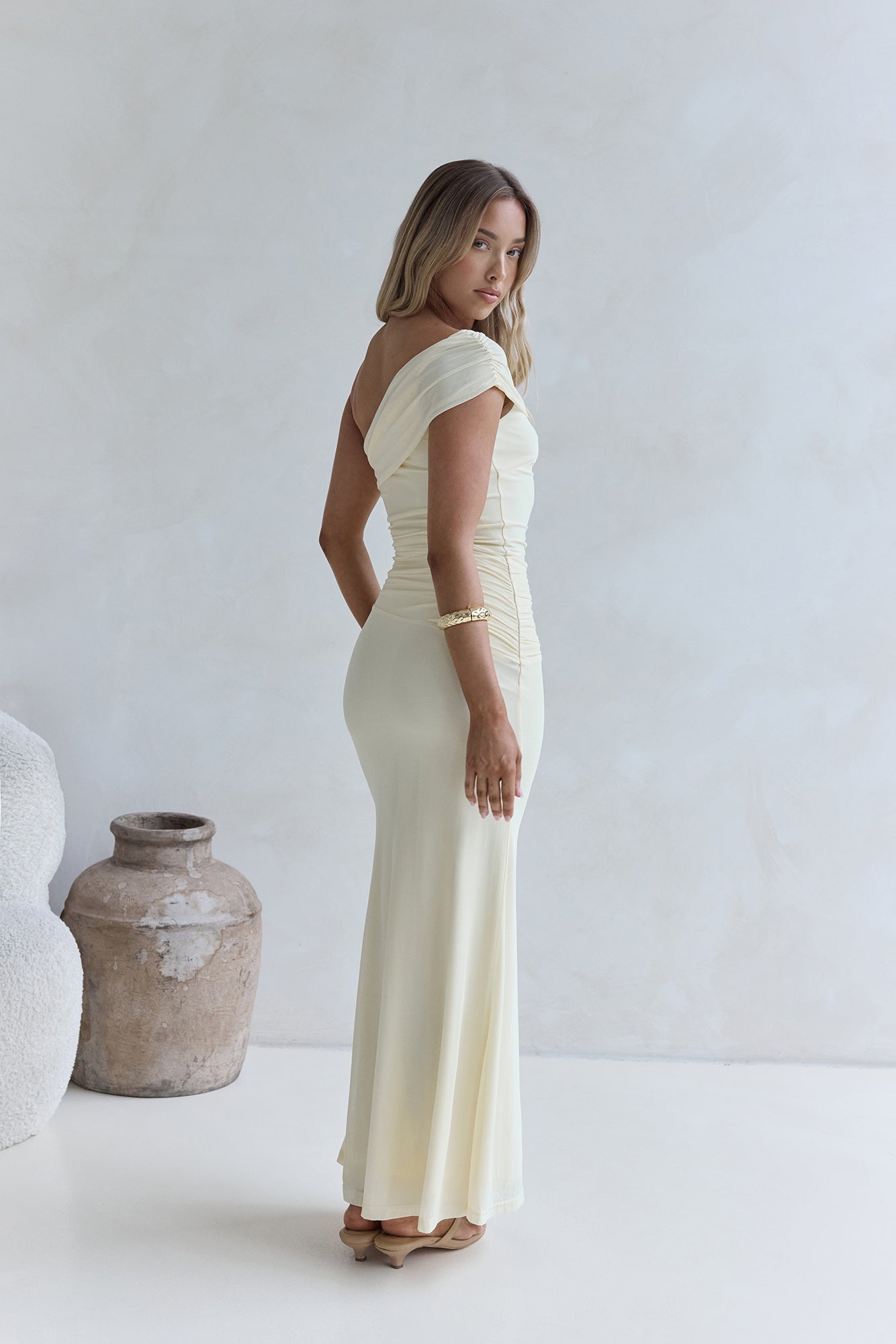 Kiss The Moon One Shoulder Mesh Maxi Dress Lemon | Fortunate One Kiss The Moon One Shoulder Mesh Maxi Dress Lemon | Fortunate One