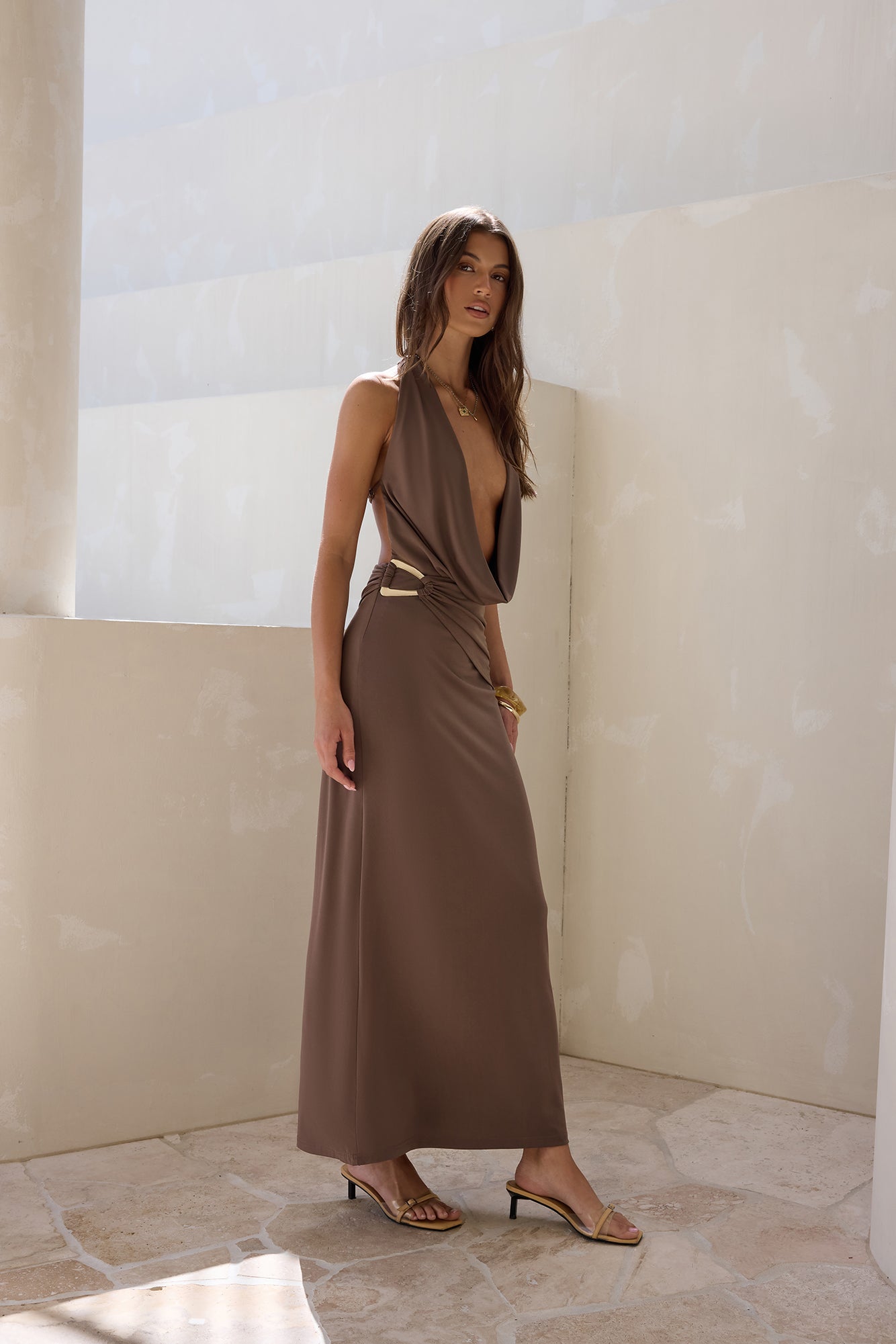 Kiss Journeys Halter Maxi Dress Brown Size XS