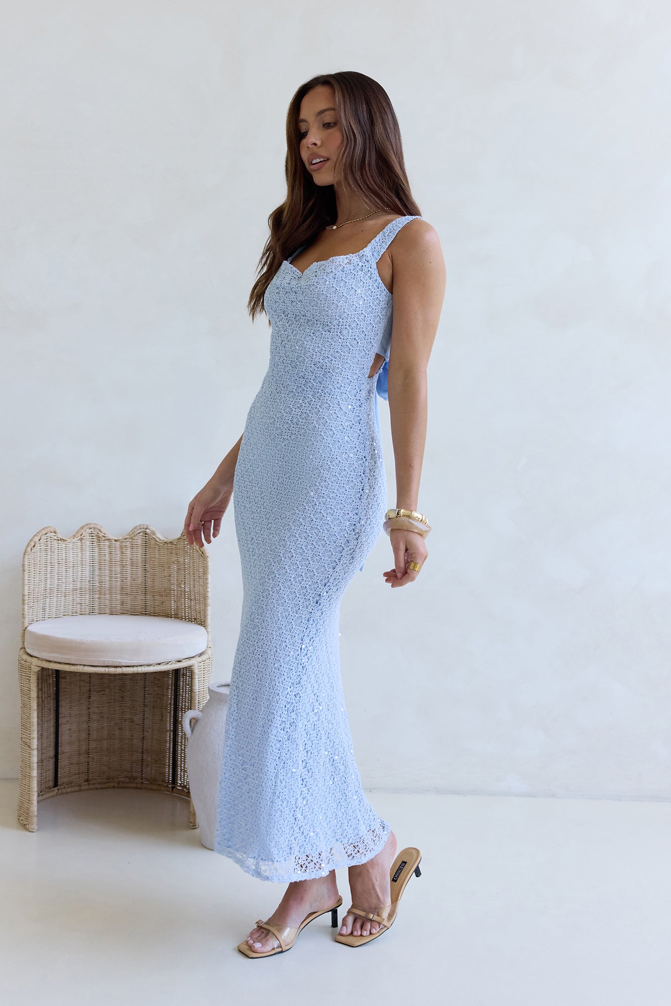 Moon And Stars Crochet Sequin Maxi Dress Blue | Fortunate One Moon And Stars Crochet Sequin Maxi Dress Blue | Fortunate One