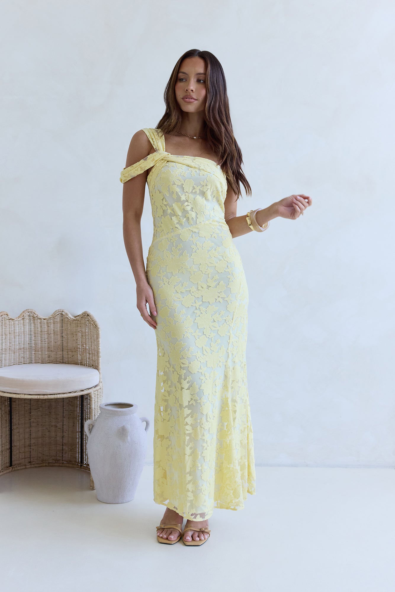 Illusion Of The Sun One Shoulder Maxi Dress Yellow Size M