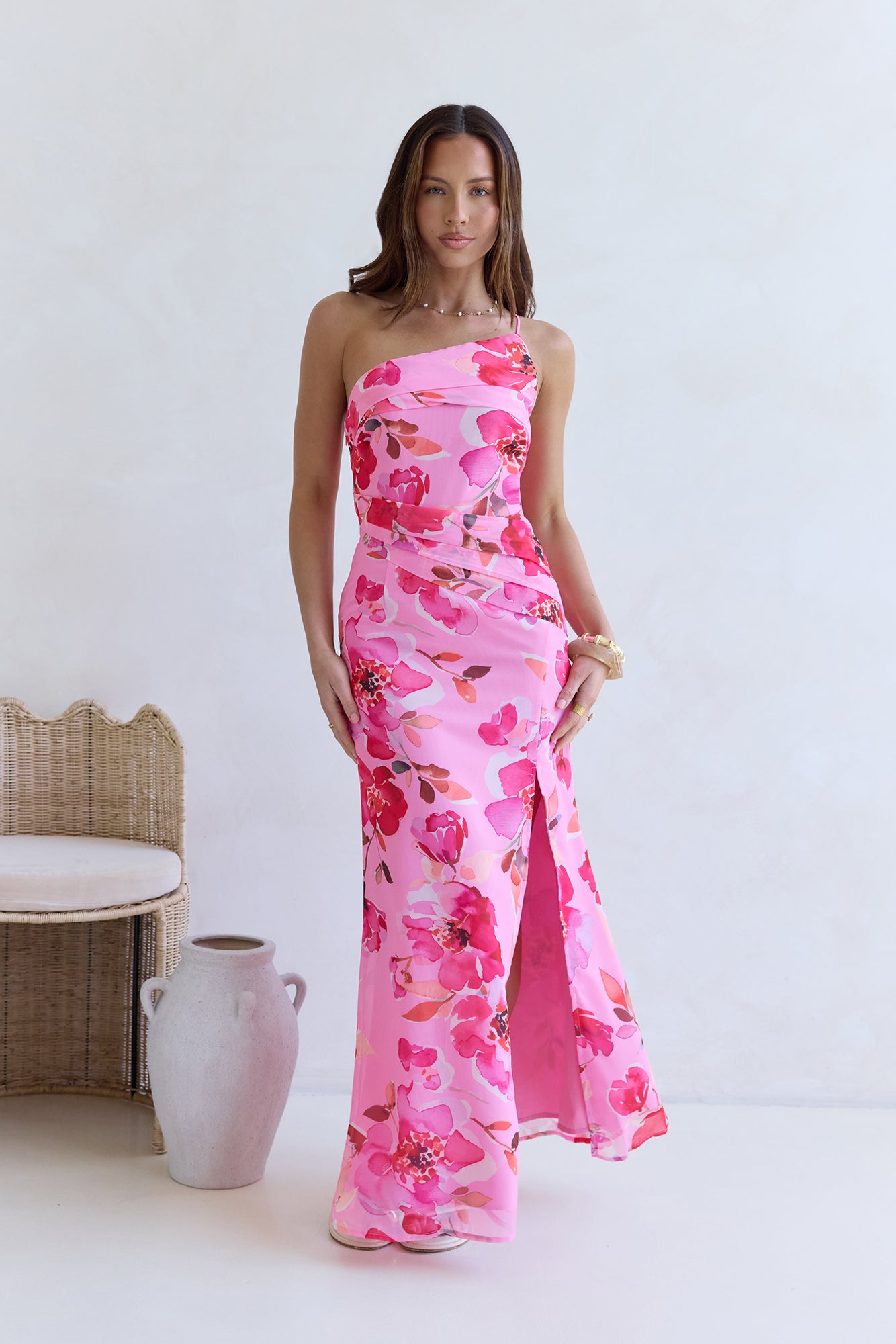 pink one shoulder maxi dress In The Mood One Shoulder Maxi Dress Pink