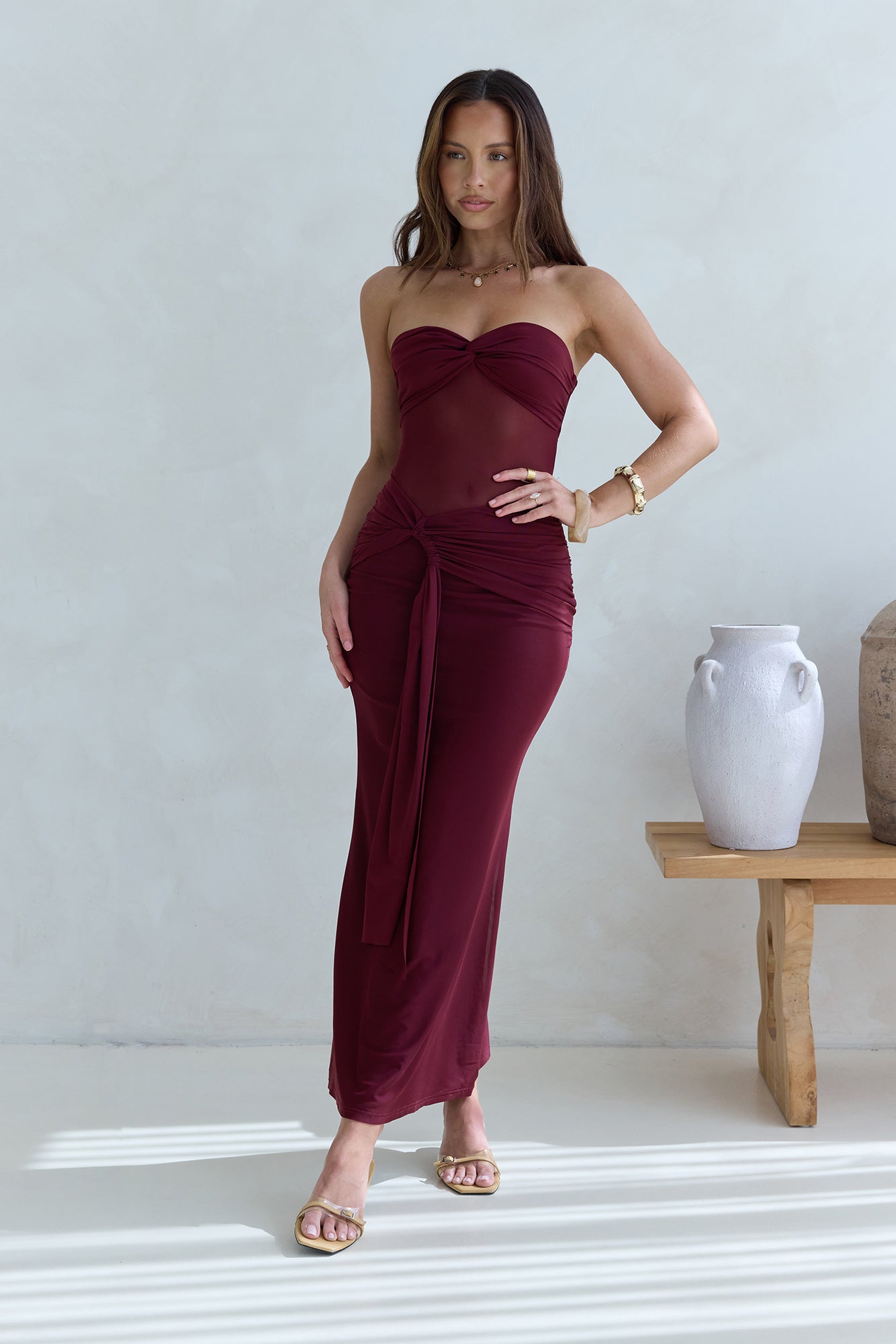 burgundy strapless maxi dress Faviola Strapless Maxi Dress Burgundy