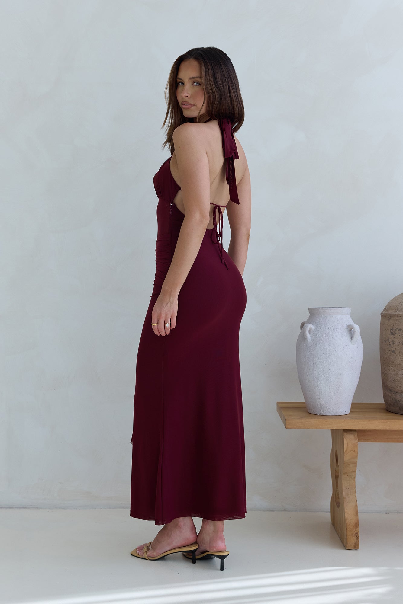 Taste Of Luxe Halter Mesh Maxi Dress Burgundy | Fortunate One Taste Of Luxe Halter Mesh Maxi Dress Burgundy | Fortunate One