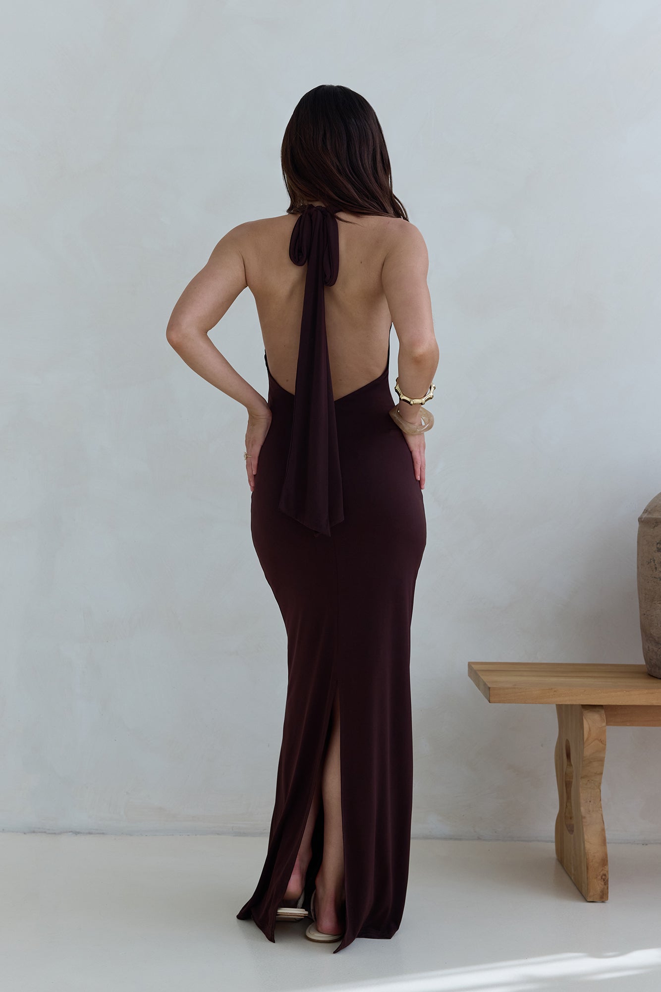 Iconic Evening Halter Maxi Dress Brown | Fortunate One Iconic Evening Halter Maxi Dress Brown | Fortunate One