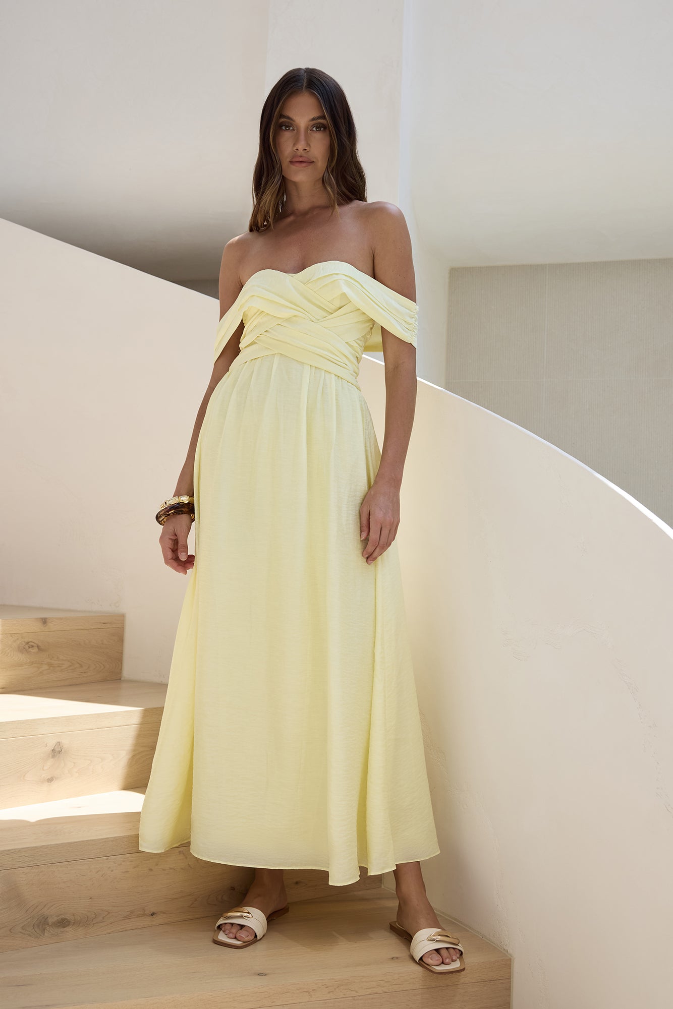 Hidden Treasures Off Shoulder Maxi Dress Yellow Size L Hidden Treasures Off Shoulder Maxi Dress Yellow Size L