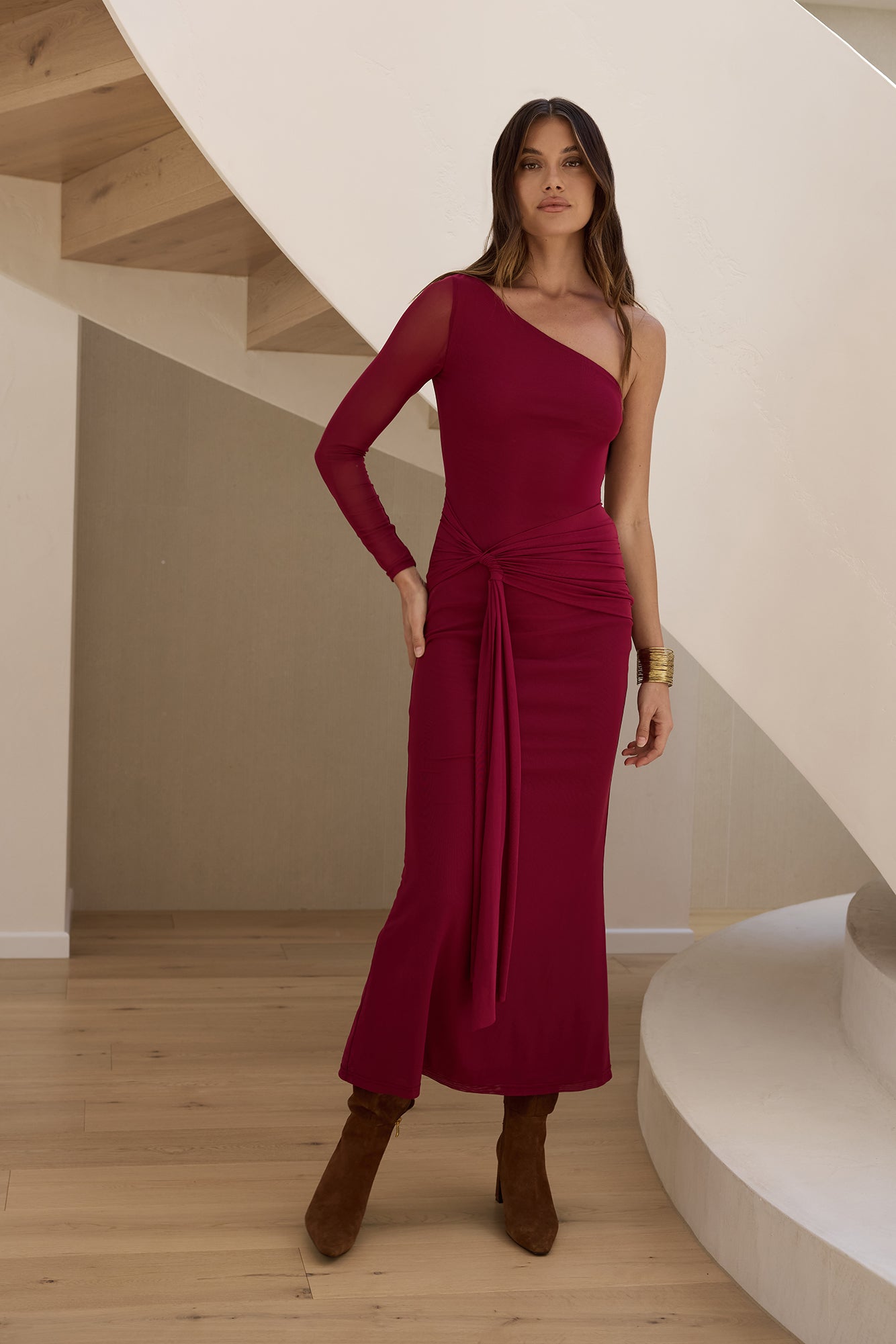 plum mesh dress Ruched One Shoulder Mesh Cut Out Dress in Plum FINAL SALE XSMALL / Purple