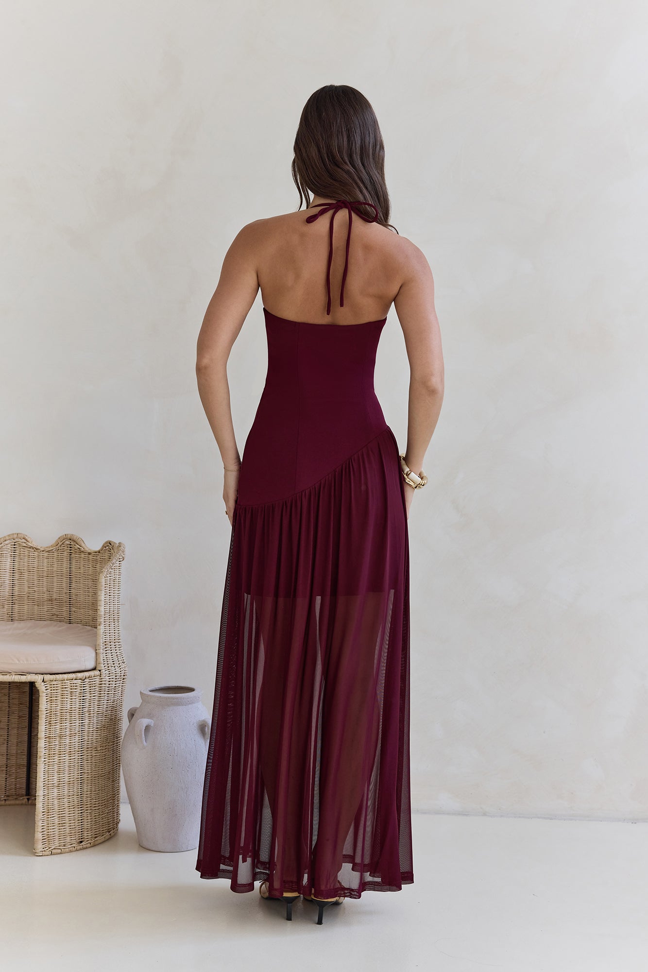 knee length dresses for ladies Feel The Light Halter Mesh Maxi Dress Burgundy Size L knee length dresses for ladies Feel The Light Halter Mesh Maxi Dress Burgundy Size L