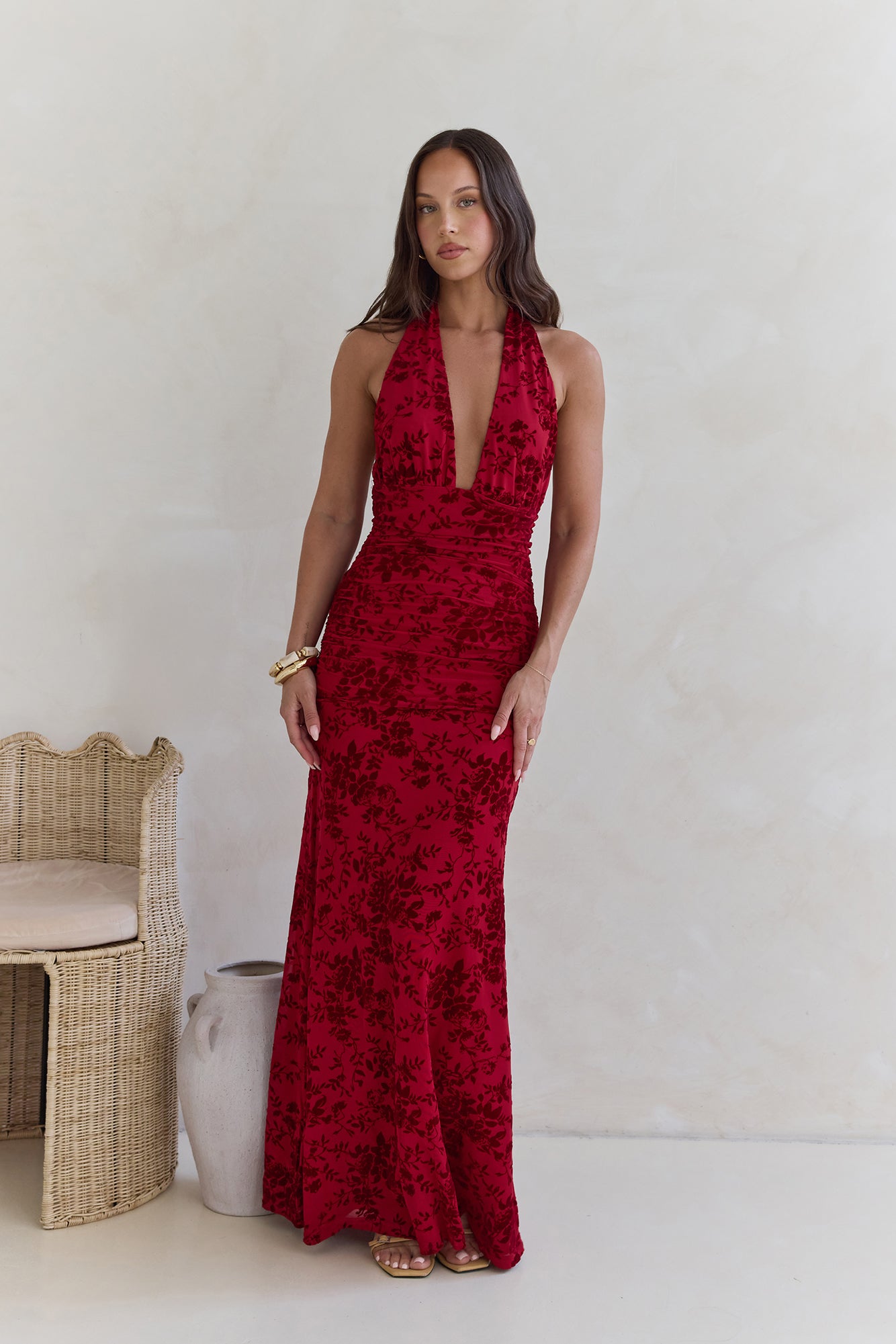 wine halter dress ASOS Design - Halter Maxi Dress - Women - Polyester/Elastane - 14 US