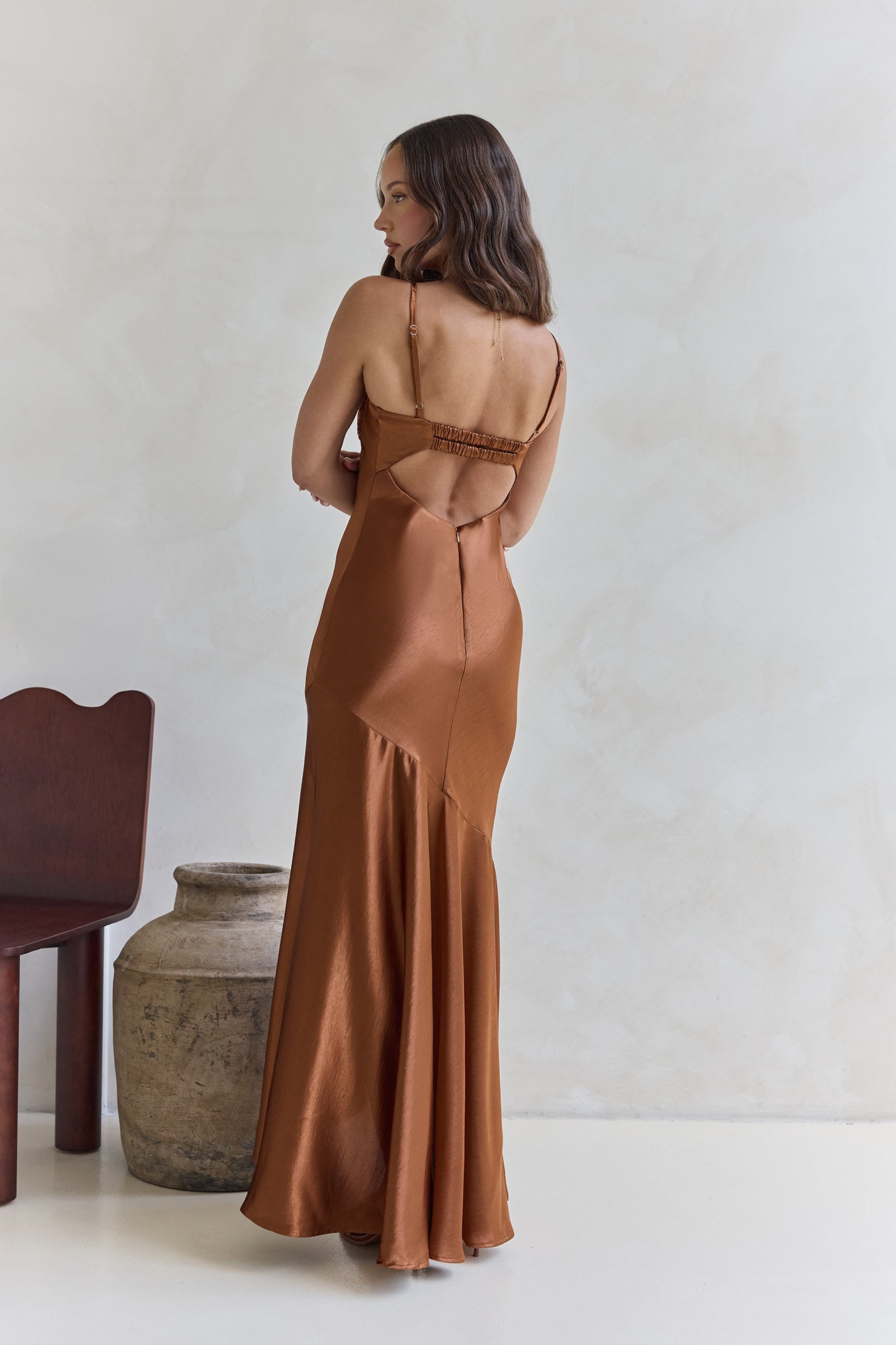 Eyes Of Night Satin Maxi Dress Copper Size XL Eyes Of Night Satin Maxi Dress Copper Size XL
