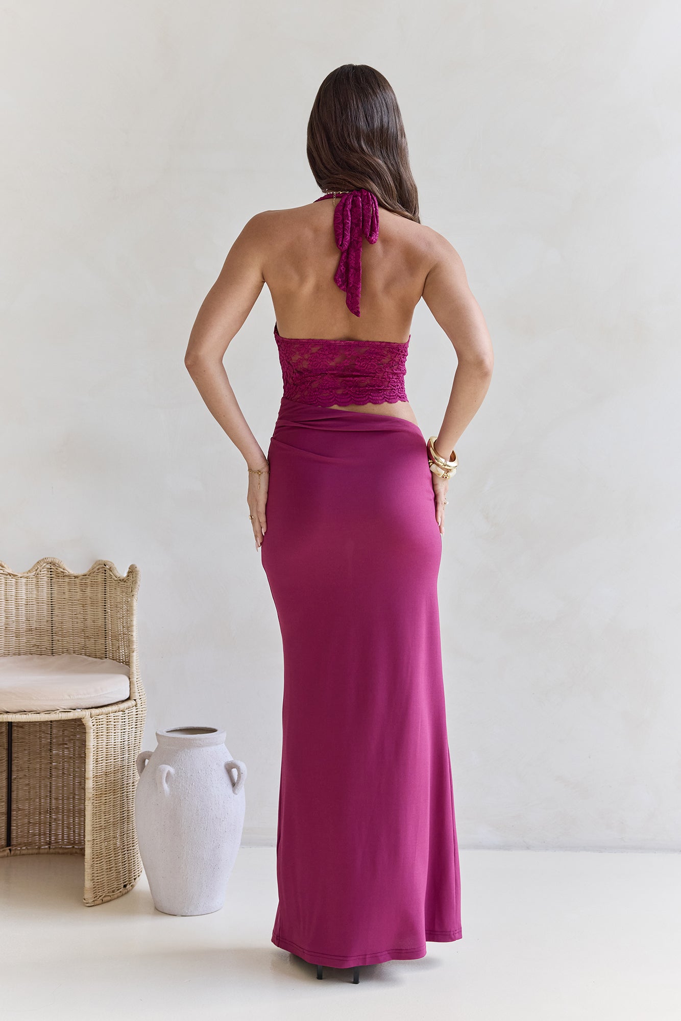 Best Believe Lace Halter Maxi Dress Plum Size M Best Believe Lace Halter Maxi Dress Plum Size M