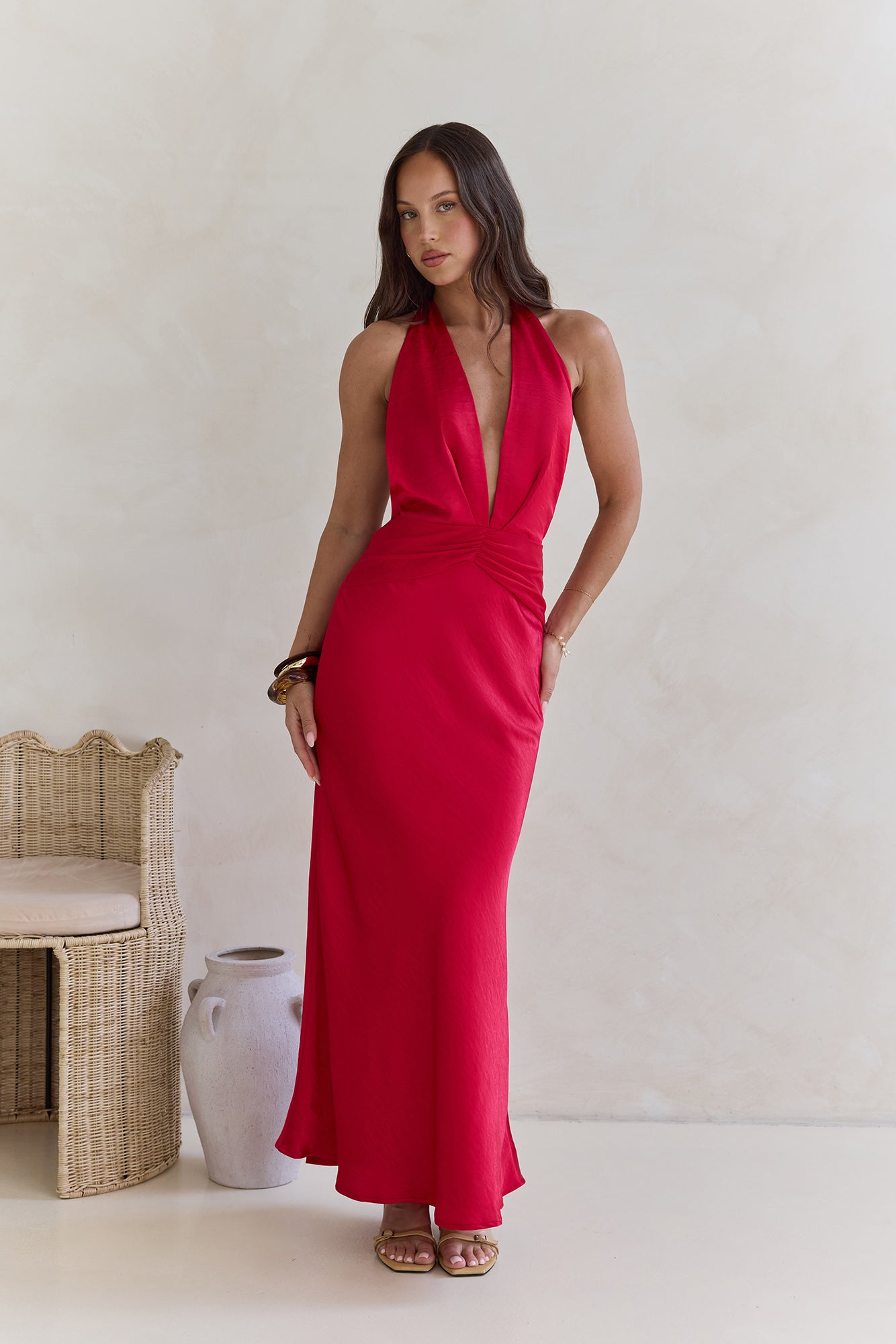 Got A Feeling Halter Satin Maxi Dress Red Size XL Got A Feeling Halter Satin Maxi Dress Red Size XL