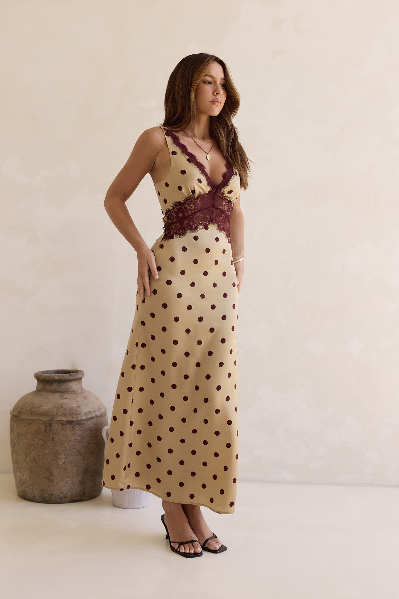 On The Sky Lace Polka Dot Maxi Dress Brown Size L On The Sky Lace Polka Dot Maxi Dress Brown Size L
