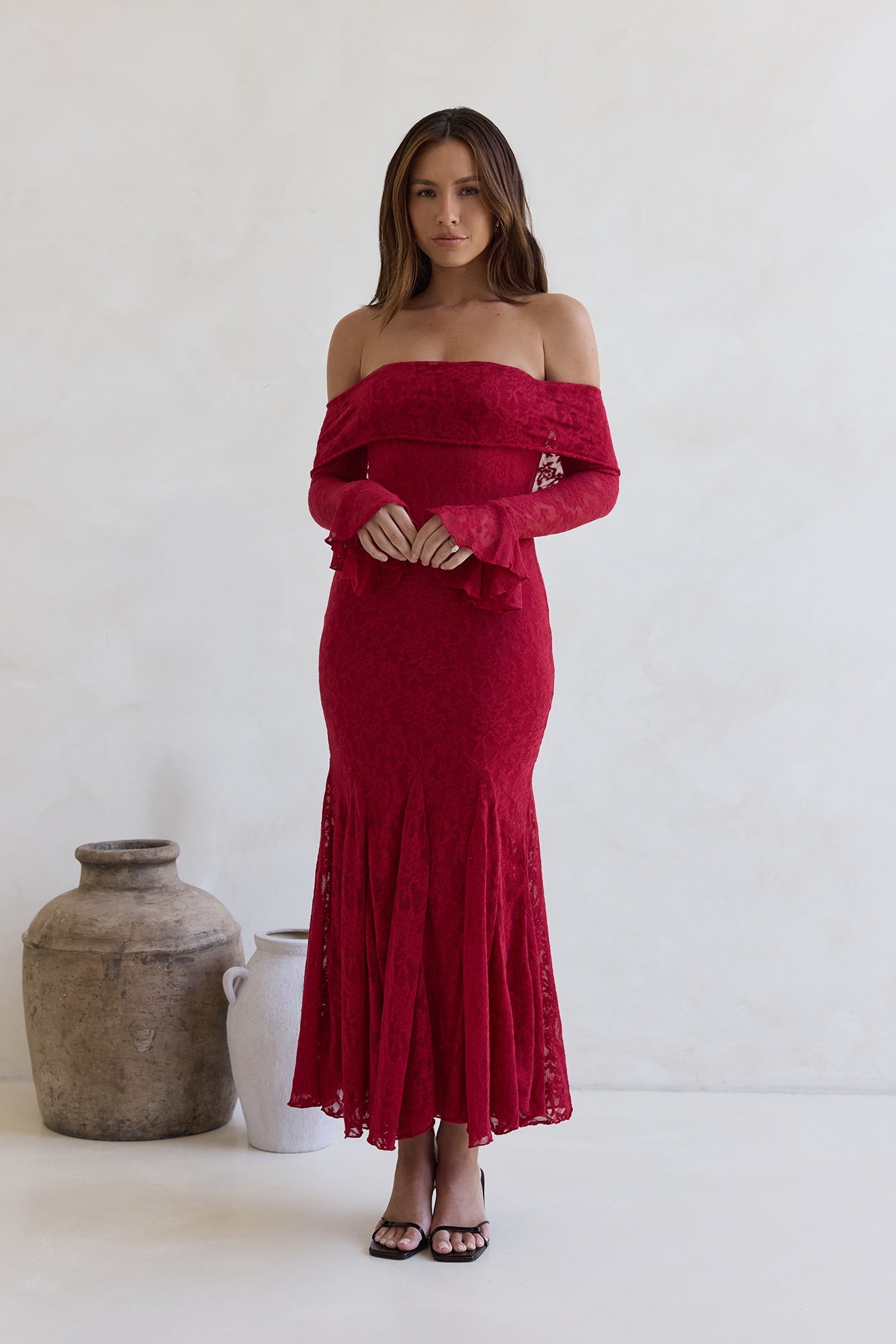 Here For Love Off Shoulder Mesh Maxi Dress Red Size M Here For Love Off Shoulder Mesh Maxi Dress Red Size M