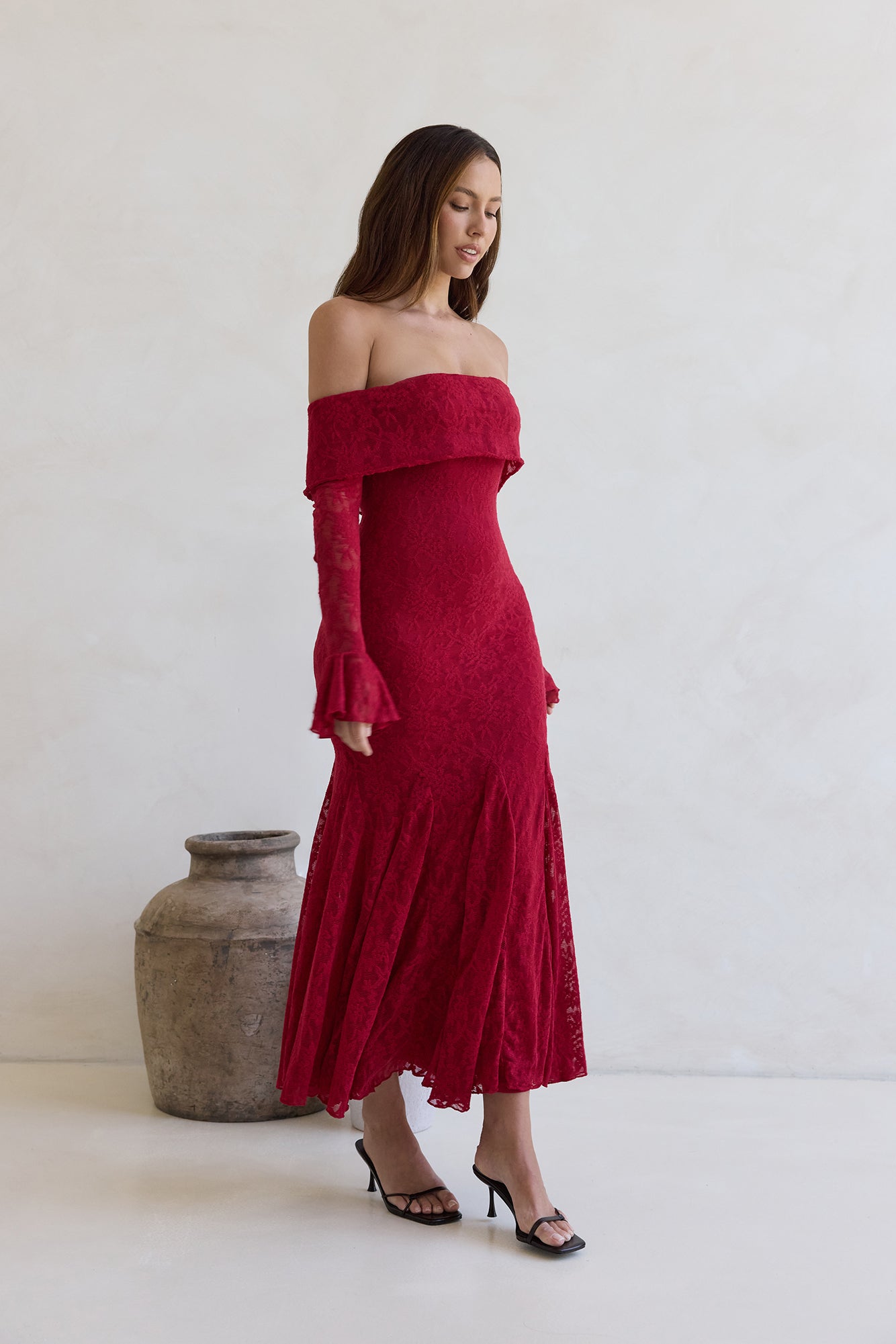 Here For Love Off Shoulder Mesh Maxi Dress Red Size M Here For Love Off Shoulder Mesh Maxi Dress Red Size M