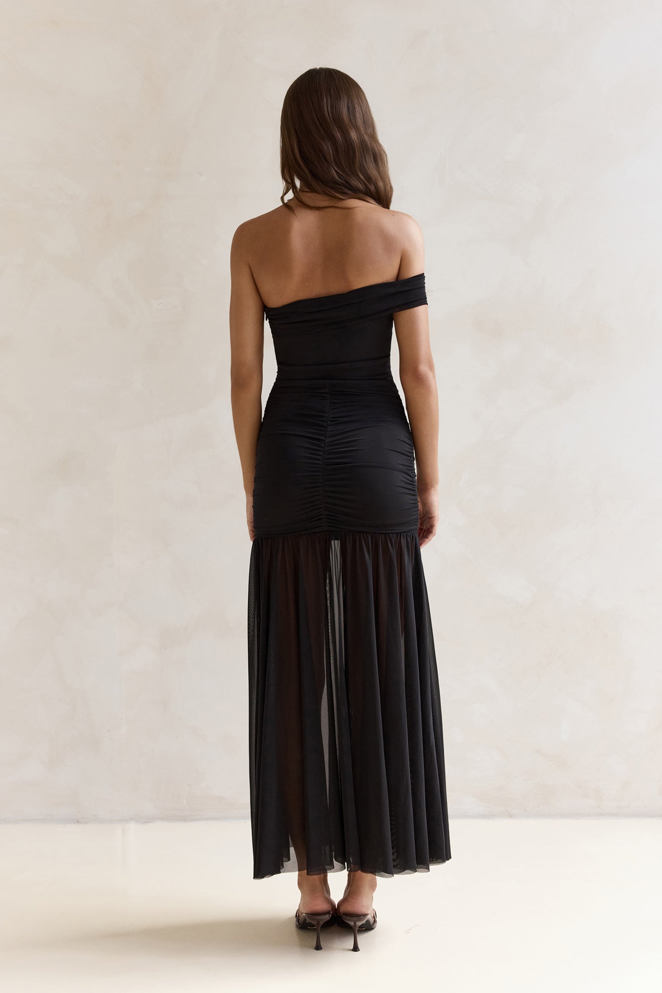 black one shoulder mesh dress Serene Twilights One Shoulder Mesh Maxi Dress Black Size S