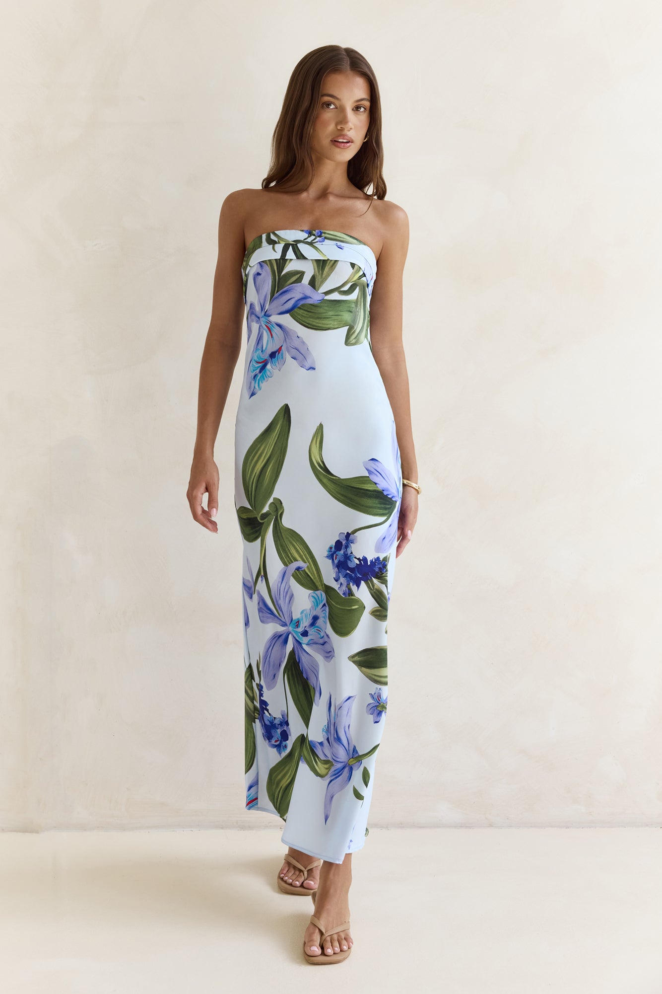 Bells Of Spring Satin Strapless Maxi Dress Blue | Fortunate One Bells Of Spring Satin Strapless Maxi Dress Blue | Fortunate One
