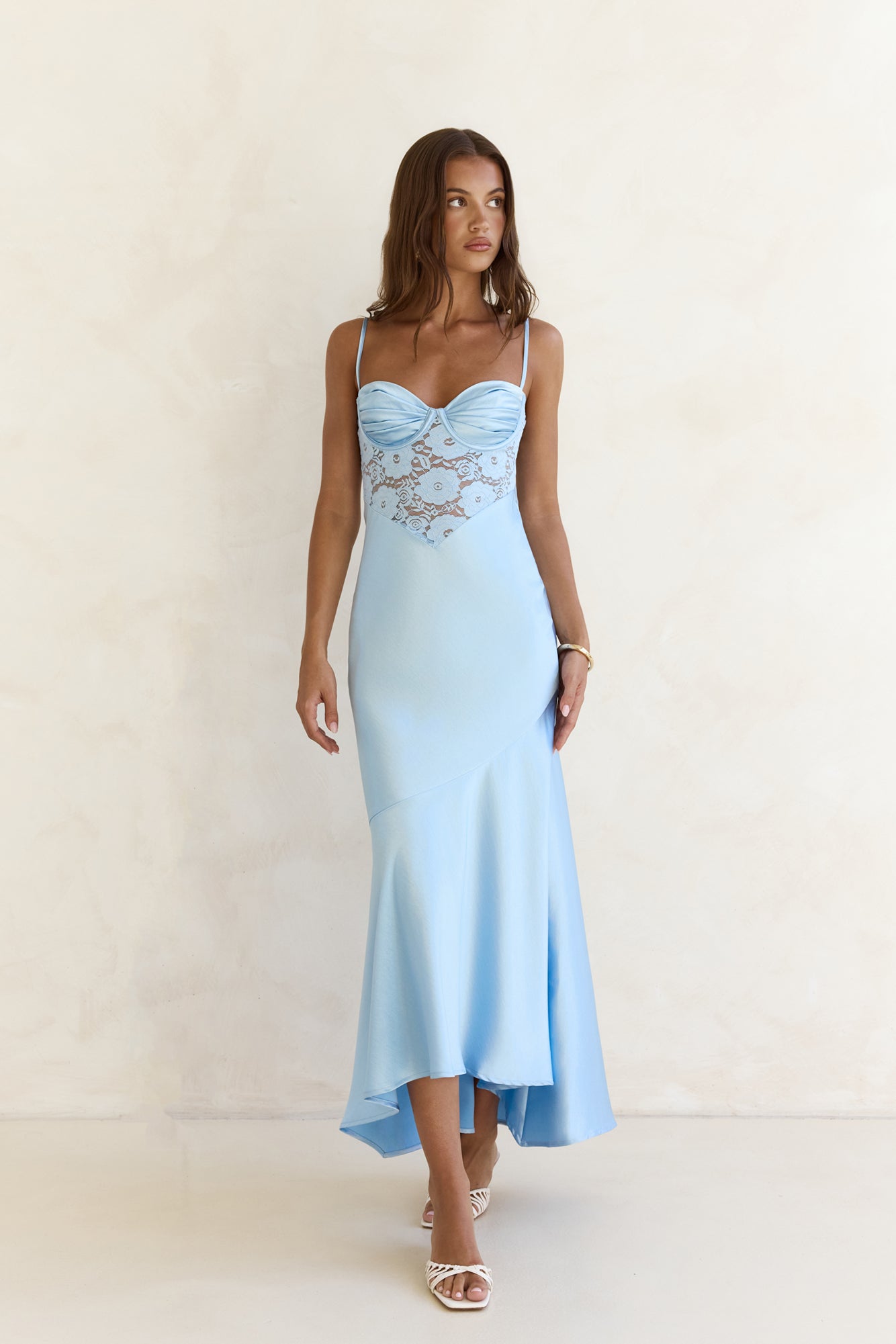 Sky Of Stars Lace Satin Maxi Dress Blue Size M Sky Of Stars Lace Satin Maxi Dress Blue Size M