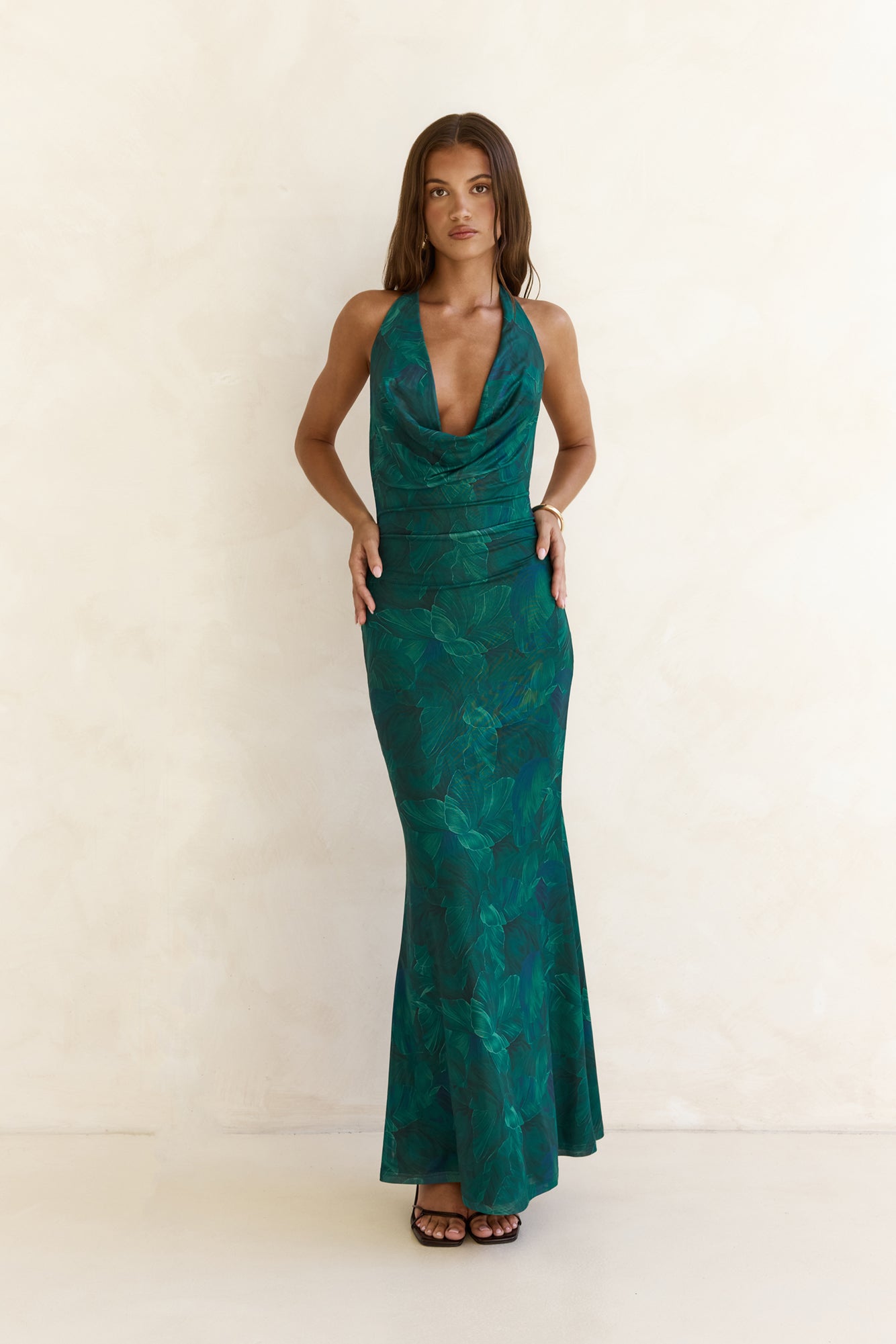 Tangled Vines Mesh Halter Maxi Dress Green Size L