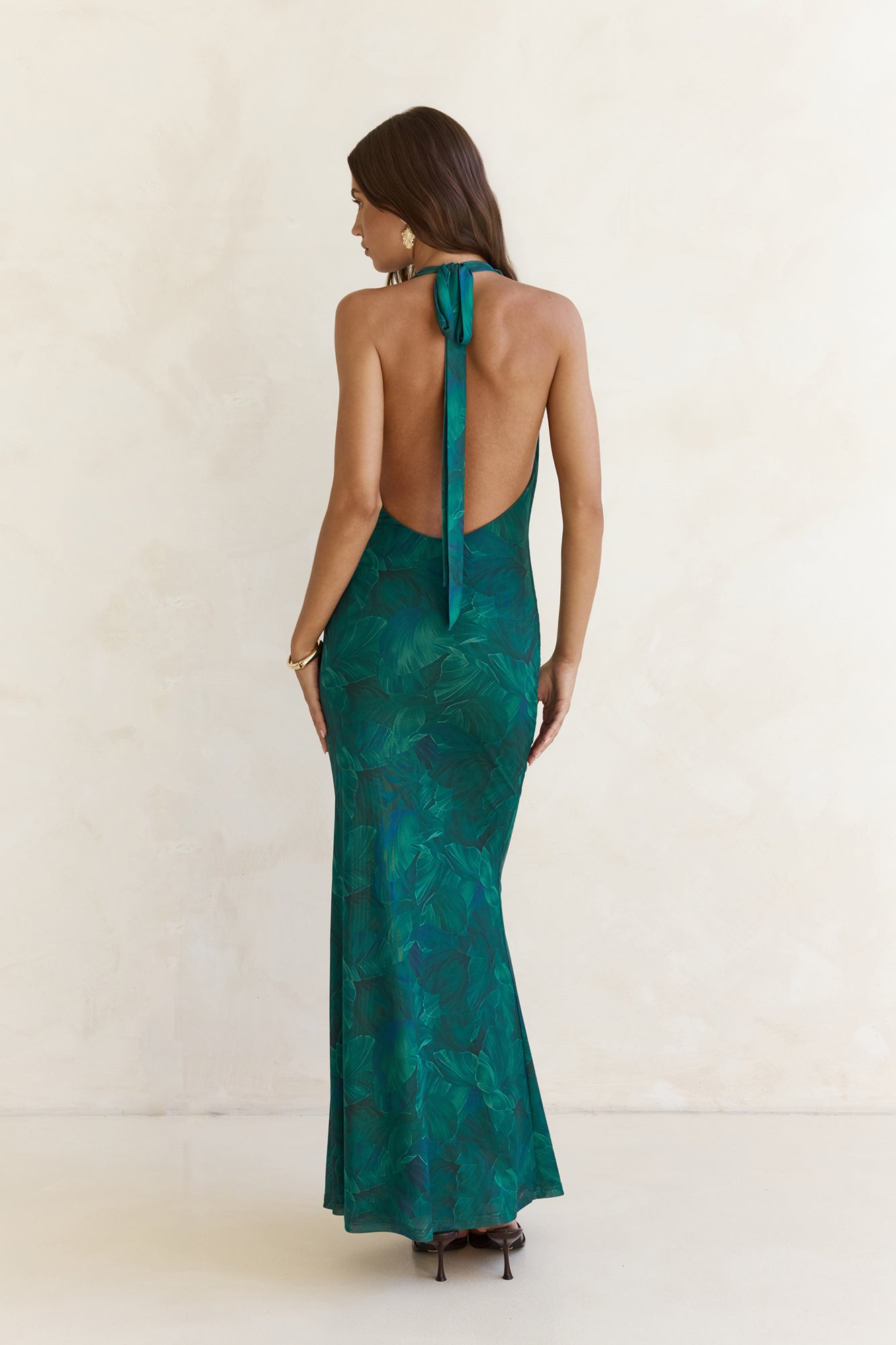 Tangled Vines Mesh Halter Maxi Dress Green Size L Tangled Vines Mesh Halter Maxi Dress Green Size L