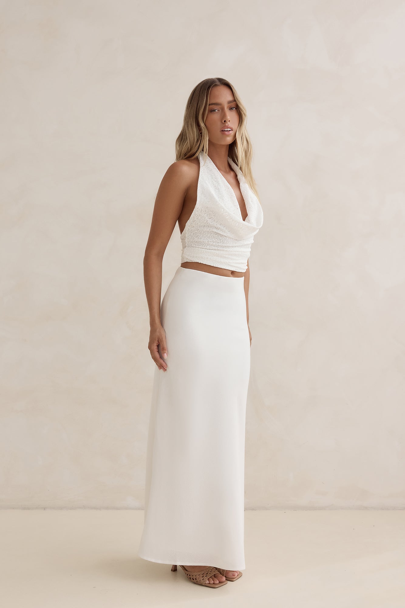 Sunset Drinks Linen Maxi Skirt White Size XL