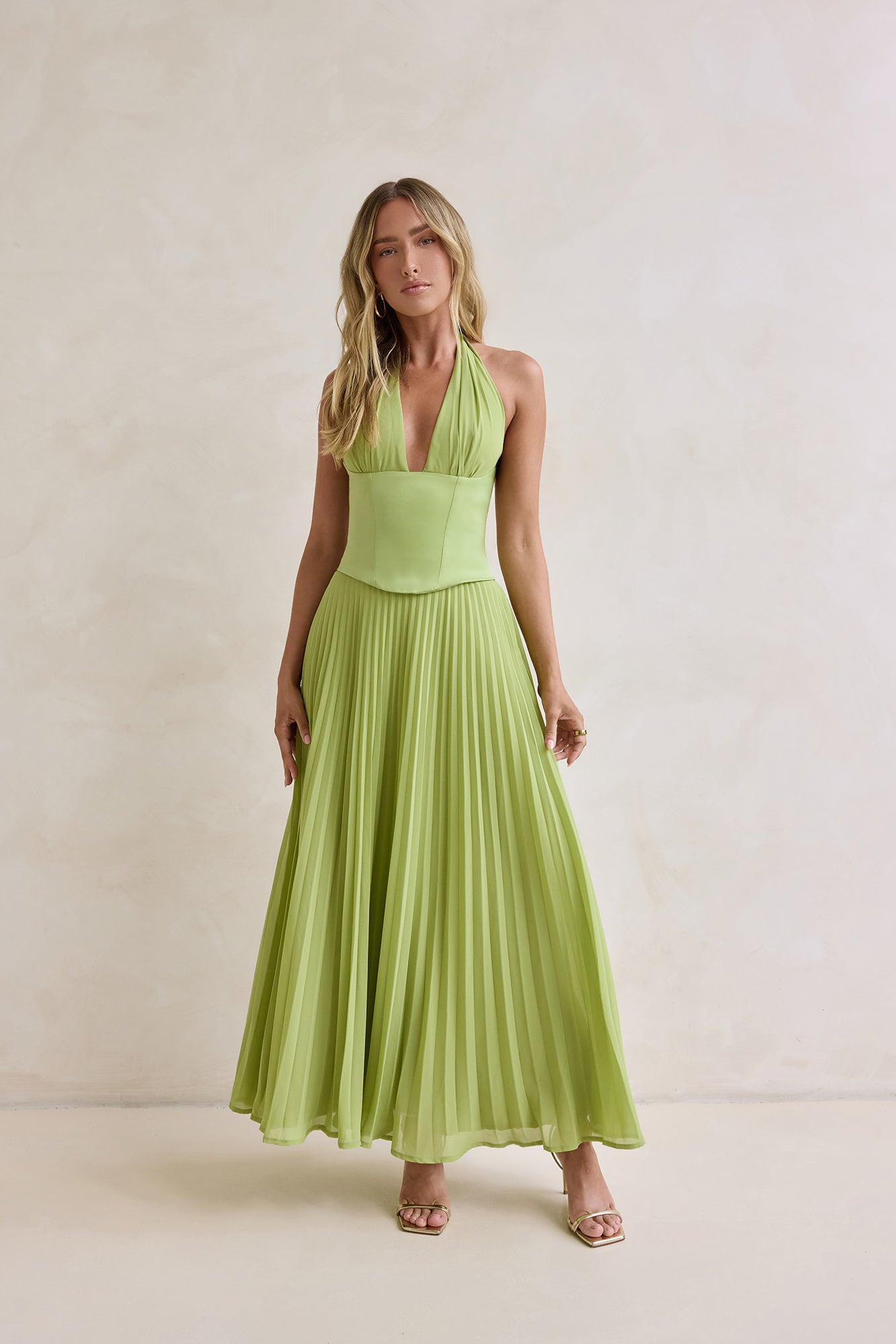 Paradise Falls Plisse Halter Maxi Dress Lime Green | Fortunate One Paradise Falls Plisse Halter Maxi Dress Lime Green | Fortunate One