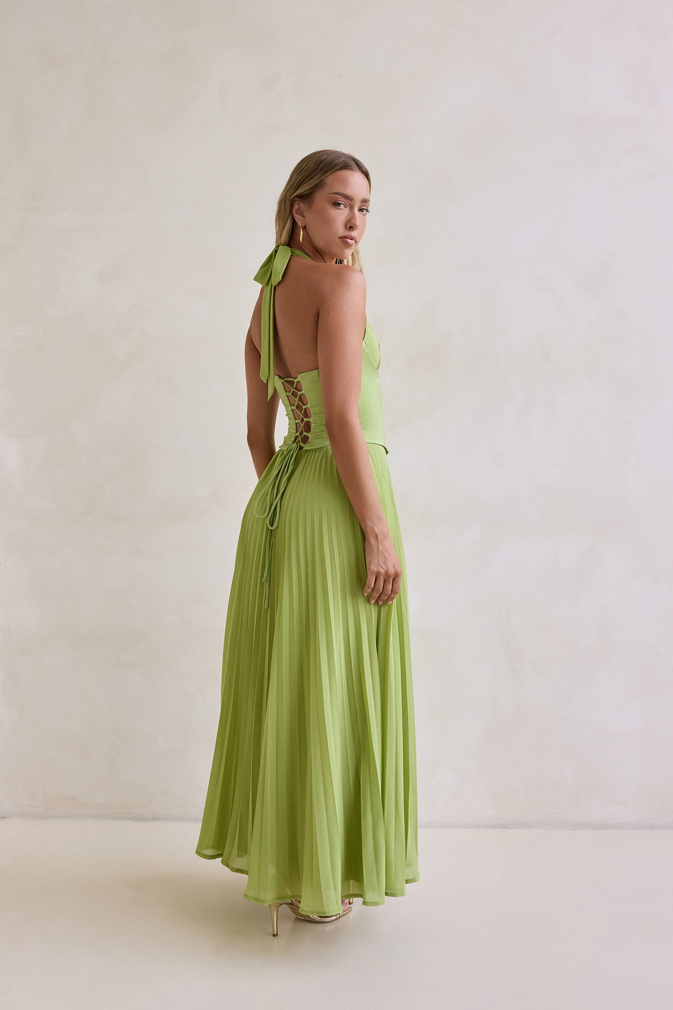 Paradise Falls Plisse Halter Maxi Dress Lime Green | Fortunate One Paradise Falls Plisse Halter Maxi Dress Lime Green | Fortunate One