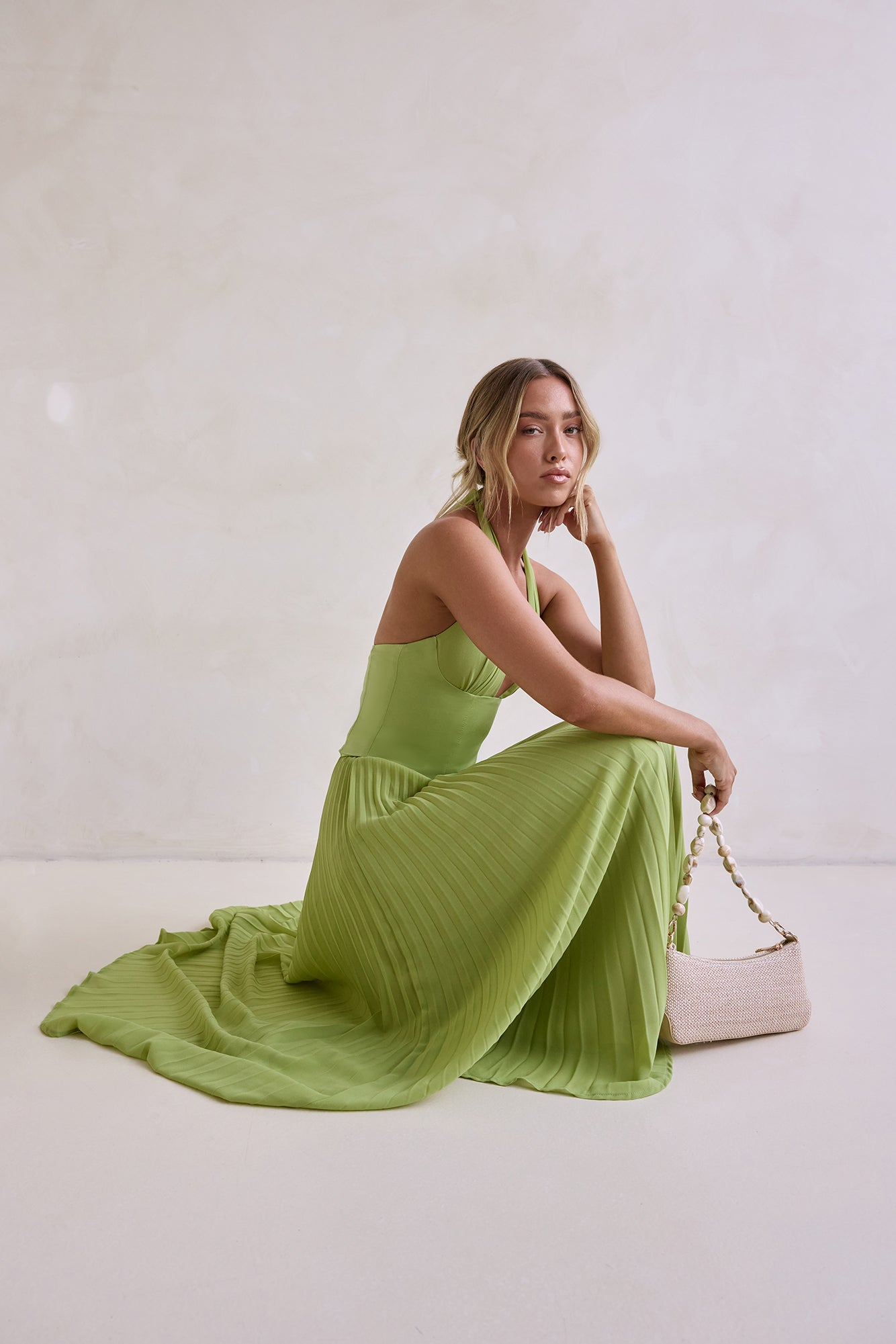 Paradise Falls Plisse Halter Maxi Dress Lime Green | Fortunate One Paradise Falls Plisse Halter Maxi Dress Lime Green | Fortunate One