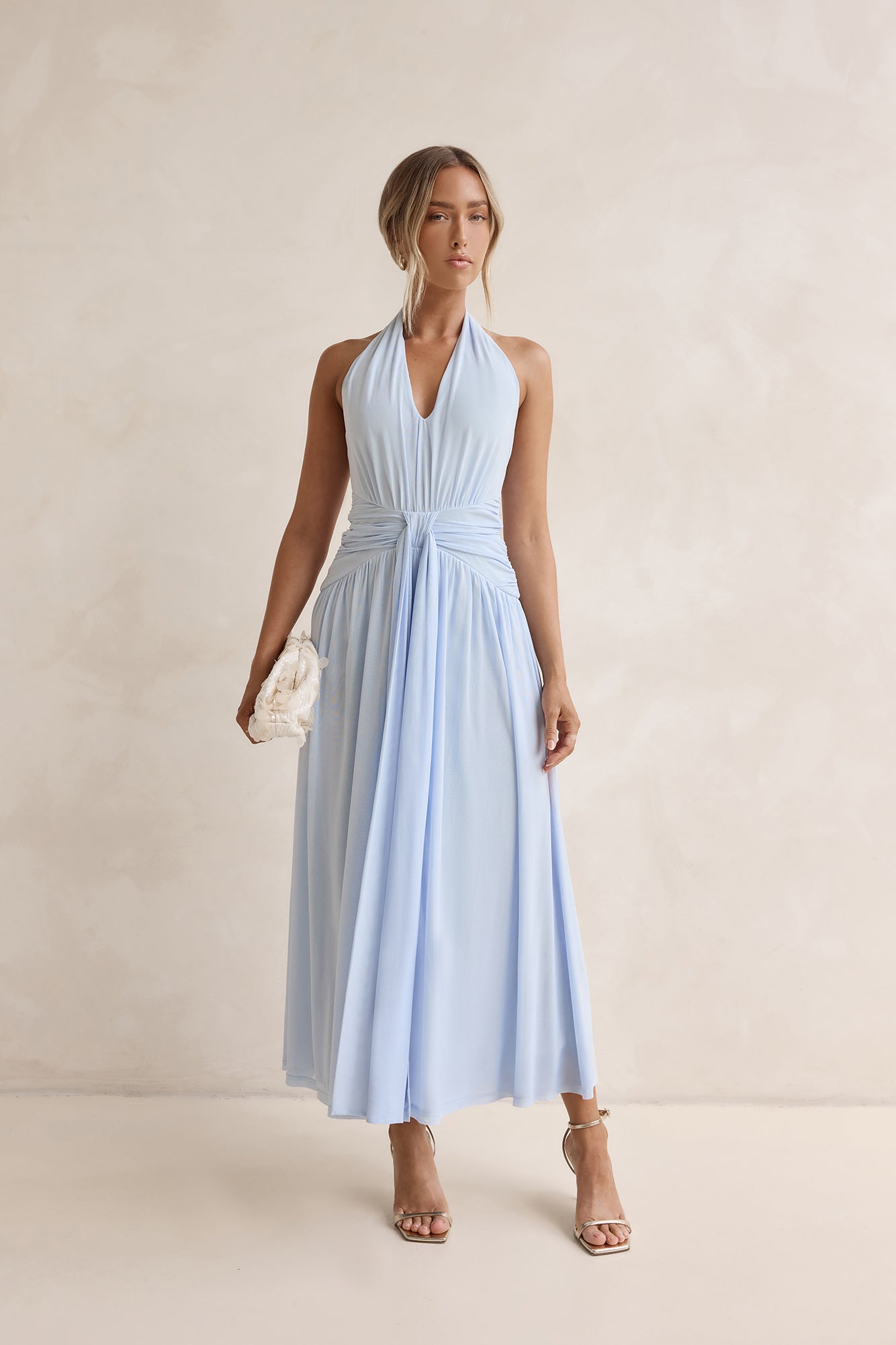 Robin Mesh Halter Maxi Dress Blue Size XS