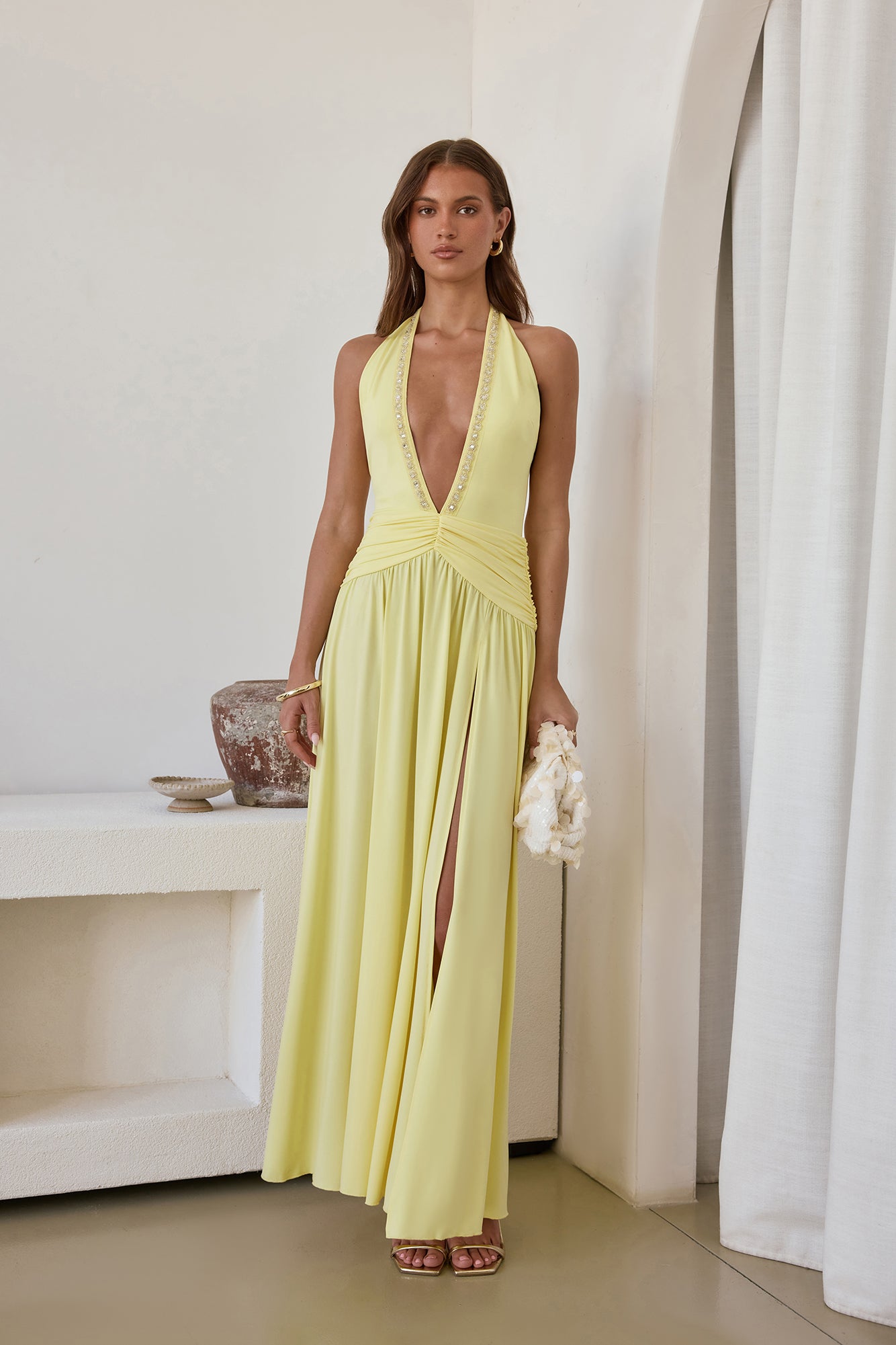 Bewitched By Light Halter Maxi Dress Yellow | Fortunate One