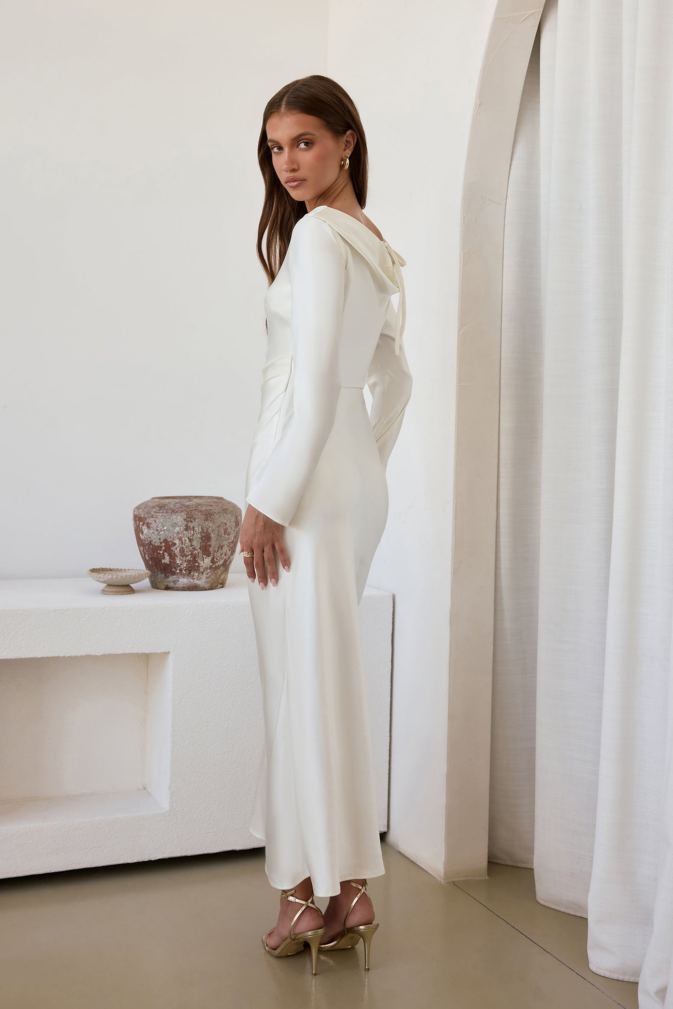 white satin dress with sleeves Off Mini White Dress, Silk Dress, Wrap Dress, Ivory Satin Short Sleeves, Bohemian Summer Dress, Beach Wedding Dress line dress with cowl open back Satin Empire Waist Puff Sleeve