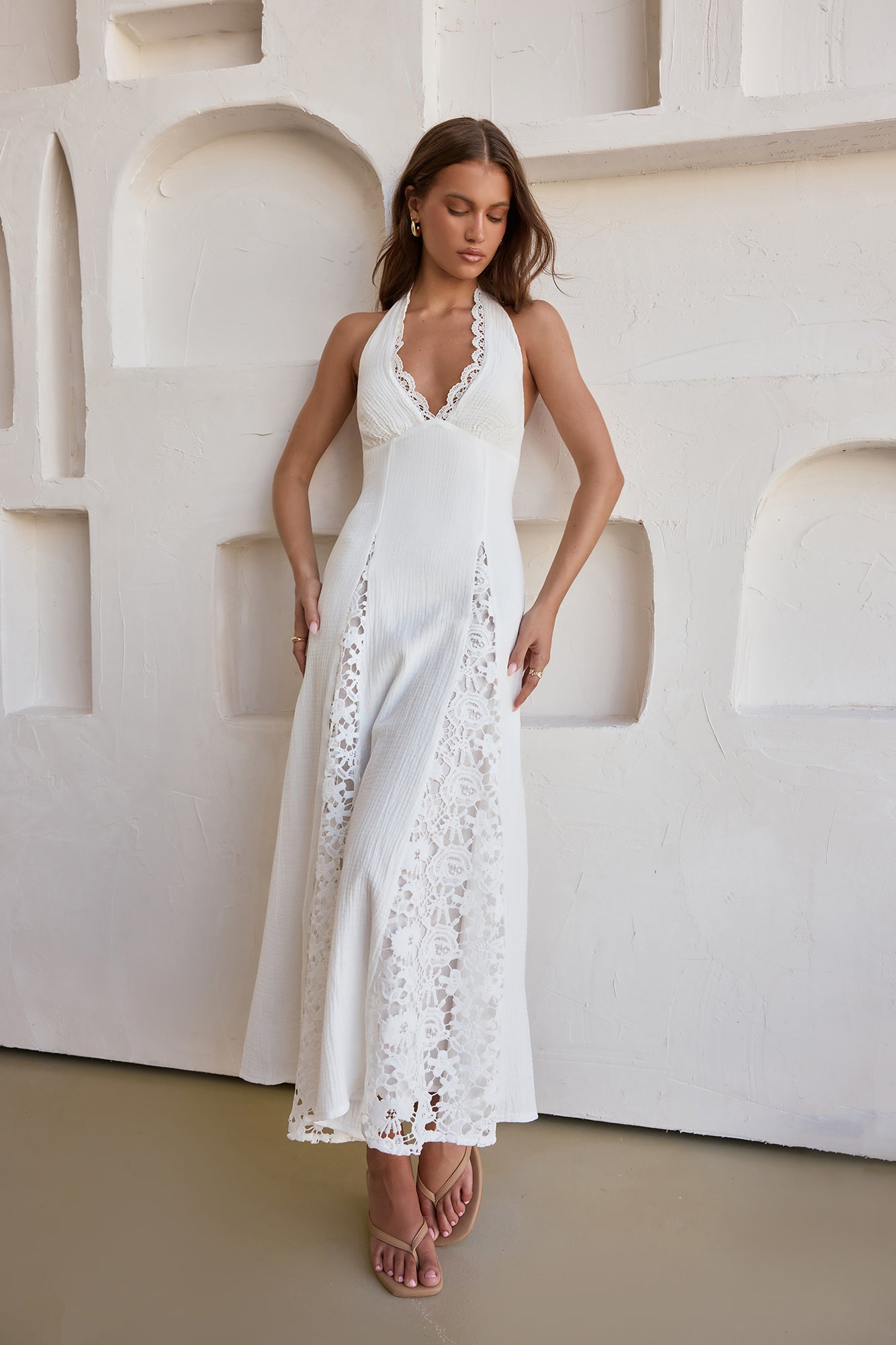 white dress for women flowy ADLEY Cotton Maxi Do Not Bleach Sweeten the Occasion White Lace