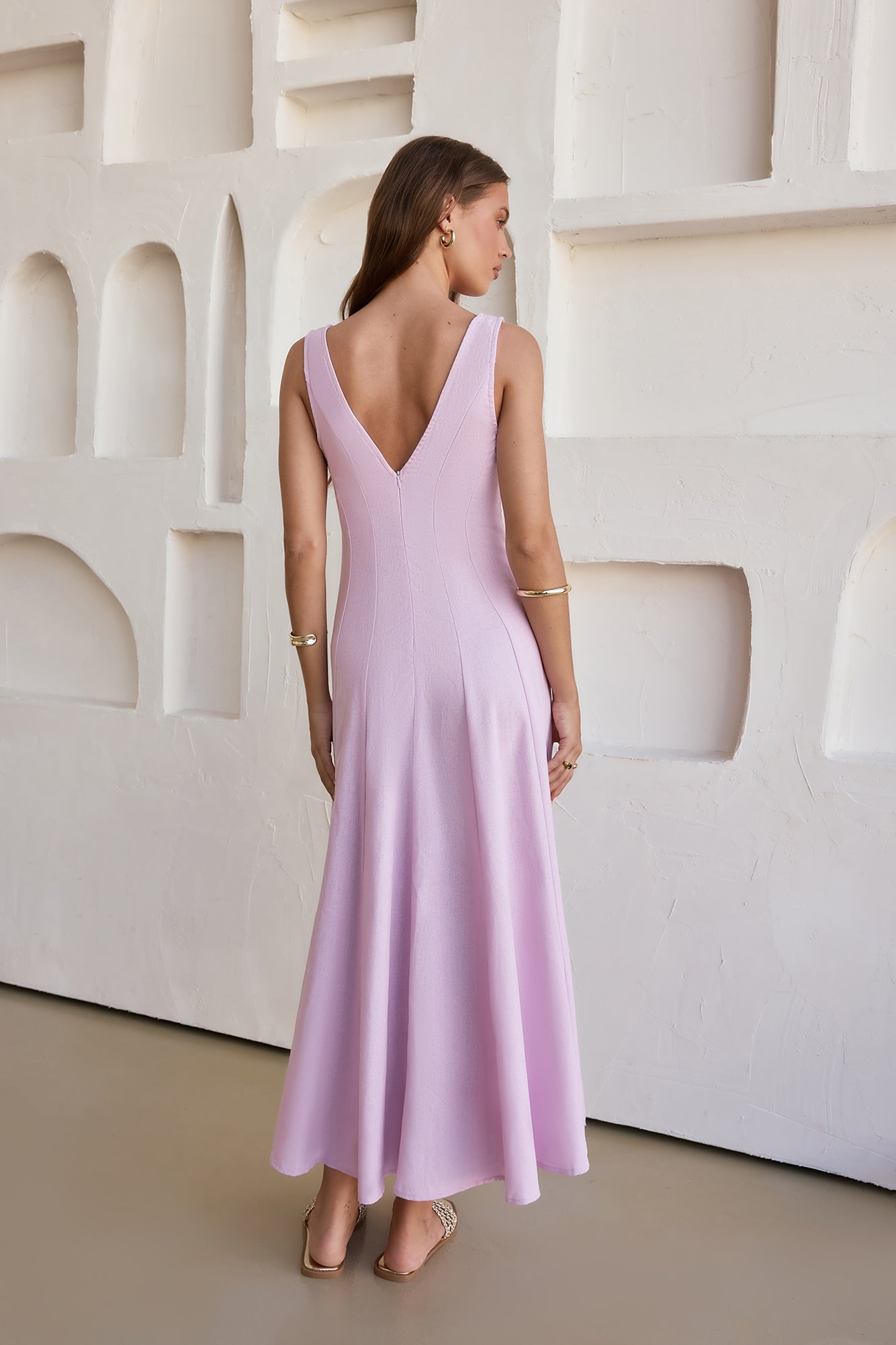 formal linen dresses Cotton for Women 2026 Sleeveless V Neck Summer Maxi Dress Flowy Boho Beach Sundress Khaki S The cross Royal Toscana Linen Dress in