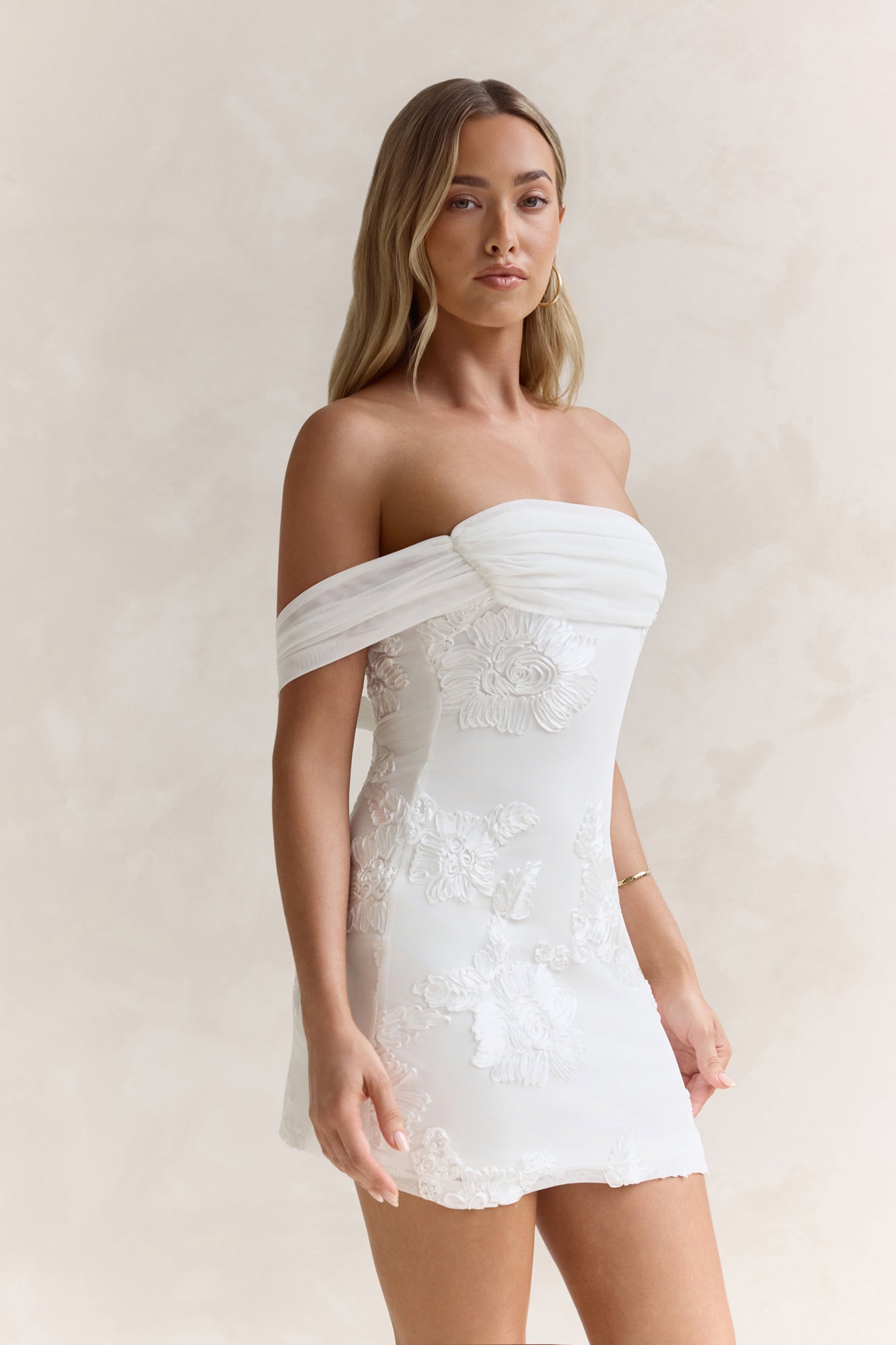 Forevermore Mesh Off Shoulder Mini Dress White Forevermore Mesh Off Shoulder Mini Dress White