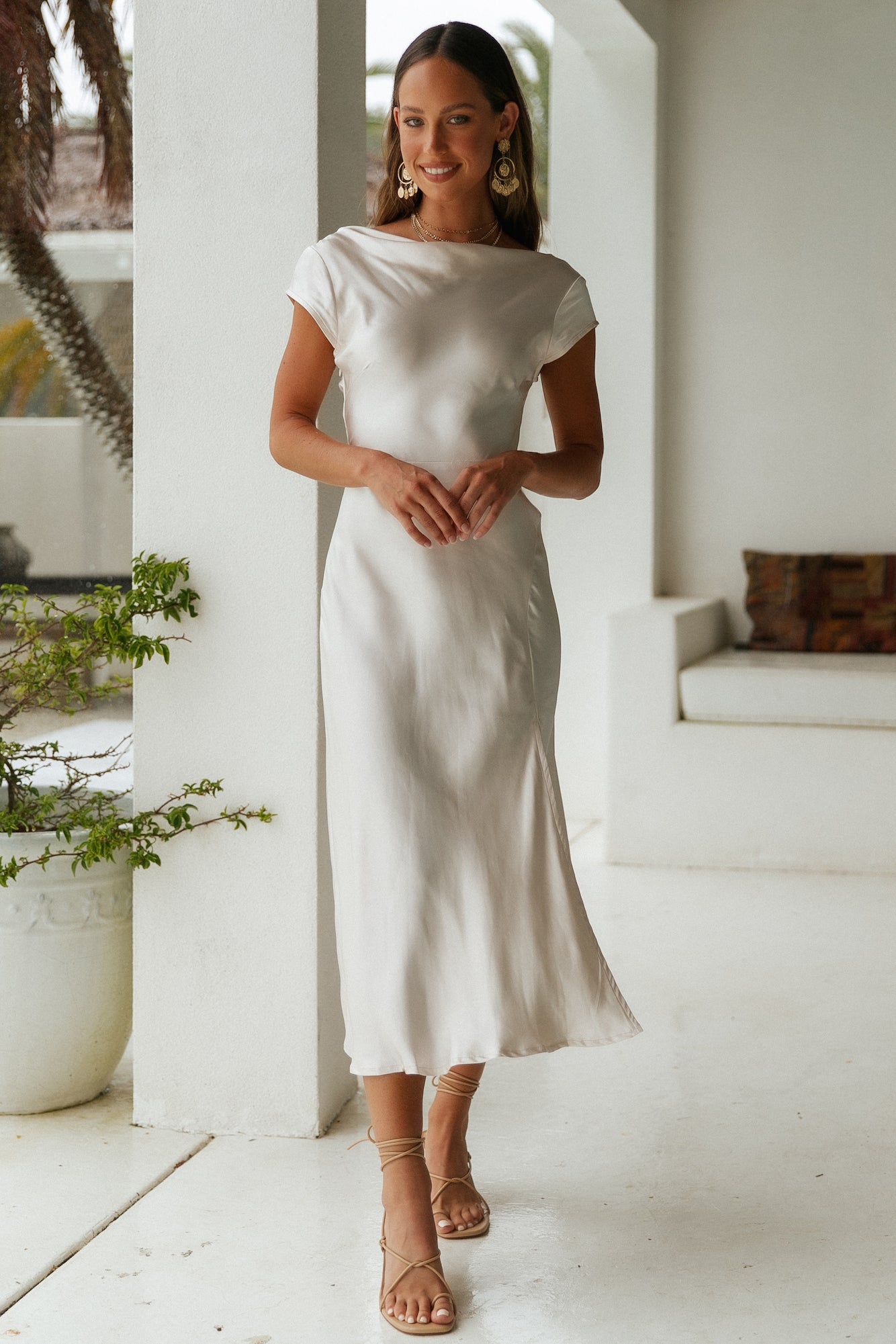 women beige dresses Shoreline Linen Maxi Back Neckline Givenchy - Sliced Long Dress