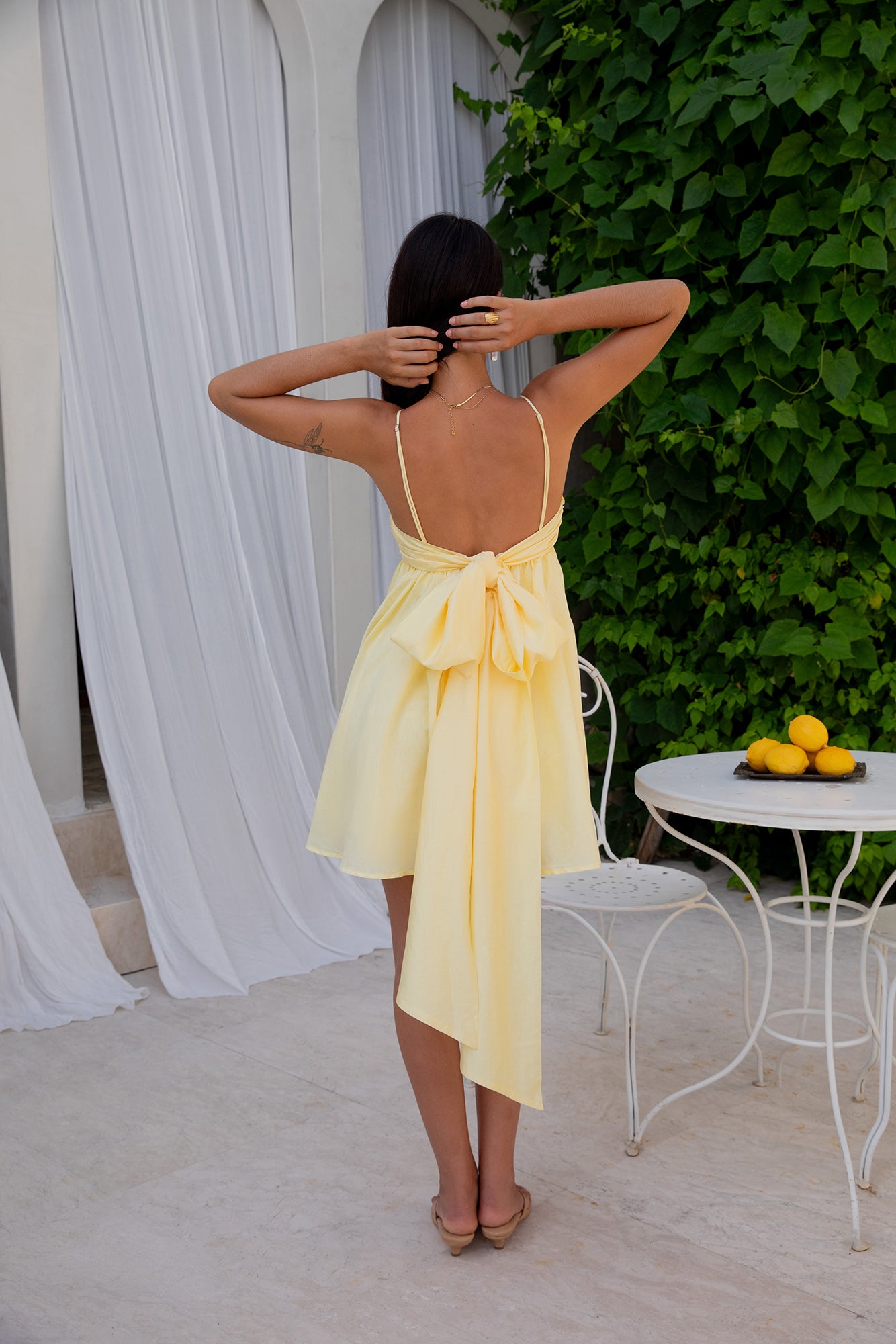 backless yellow mini dress Taylor Yellow Tie Back Mini Dress