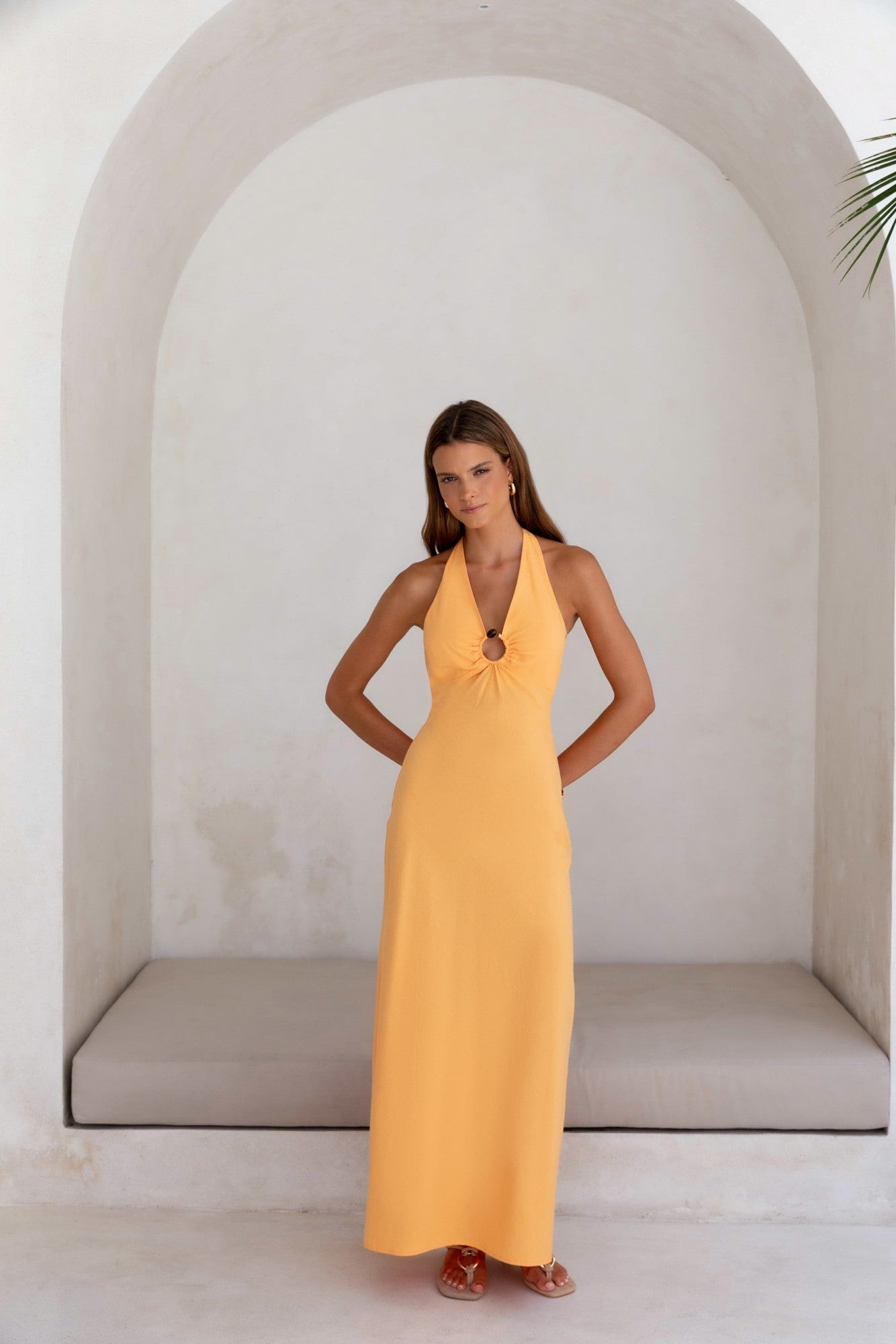 Dreamy Silhouette Halter Maxi Dress Orange Sorbet | Fortunate One Dreamy Silhouette Halter Maxi Dress Orange Sorbet | Fortunate One