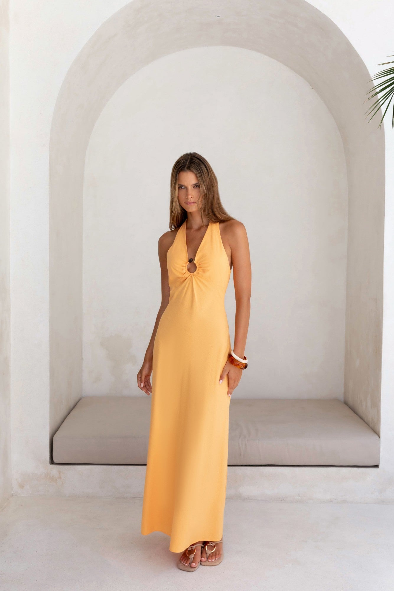 slim fit dress slacks Azure Sun Halterneck Drop Waist Maxi Dress Yellow– Selfie Leslie