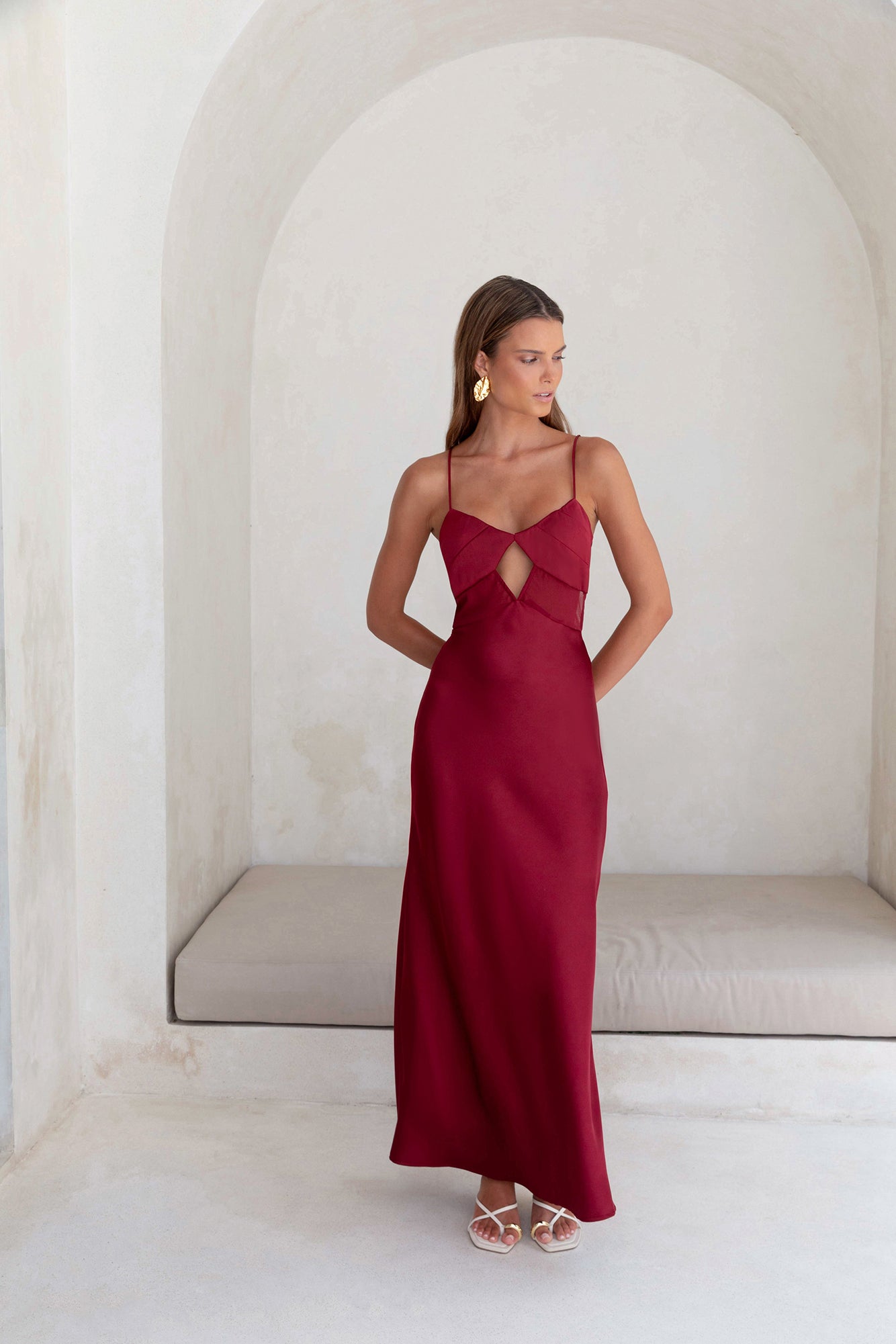 satin maxi dress burgundy Burgundy Satin Maxi Dress